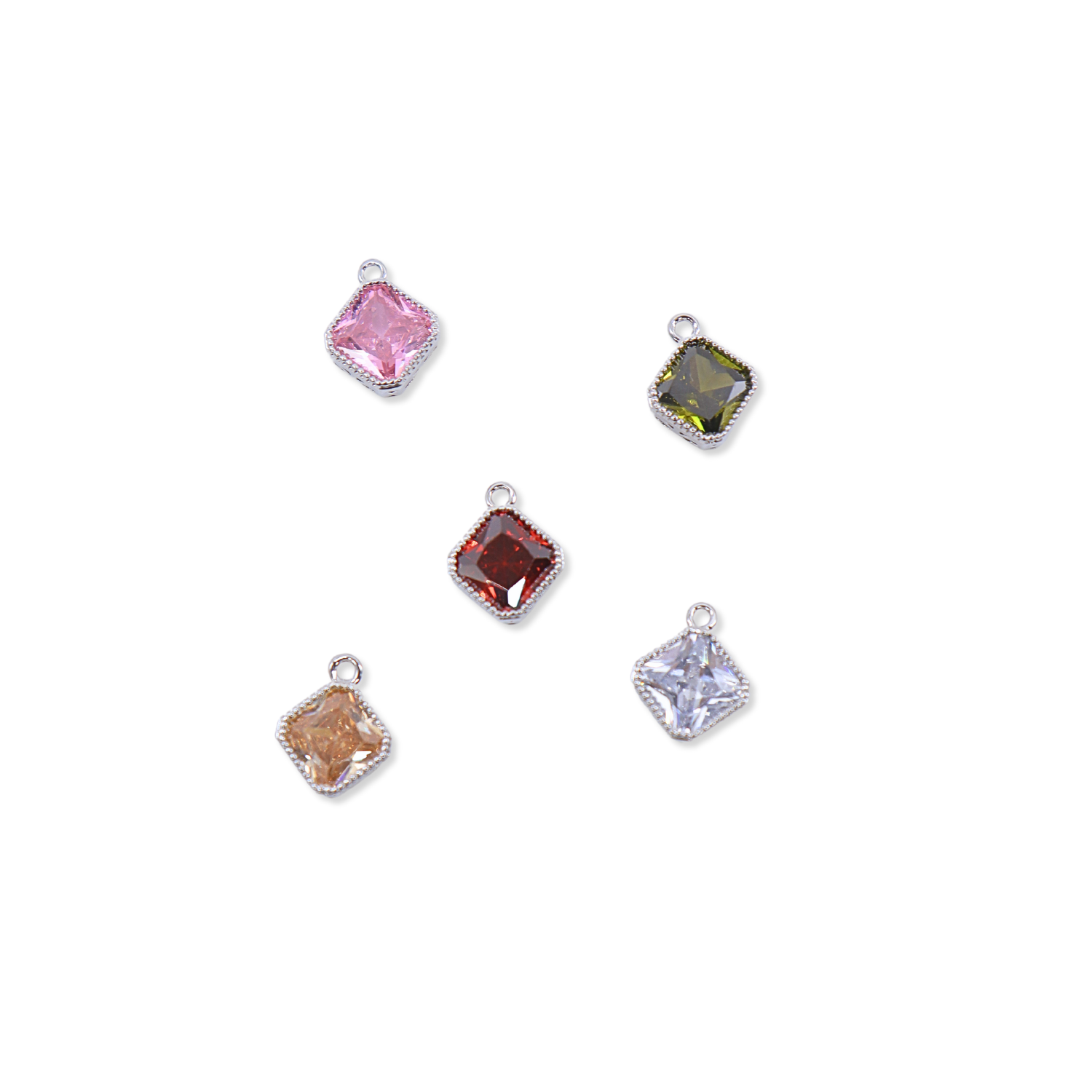 Silver Vintage Colored Glass Charm | Platinum Plated Brass Charm