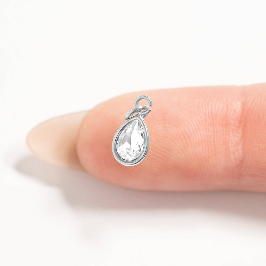 Stainless Steel Teardrop Birthstone Charm