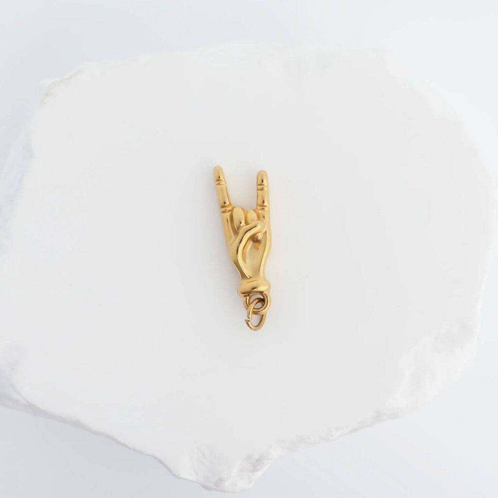 18K Gold PVD Stainless Steel Rock On Hand Charm