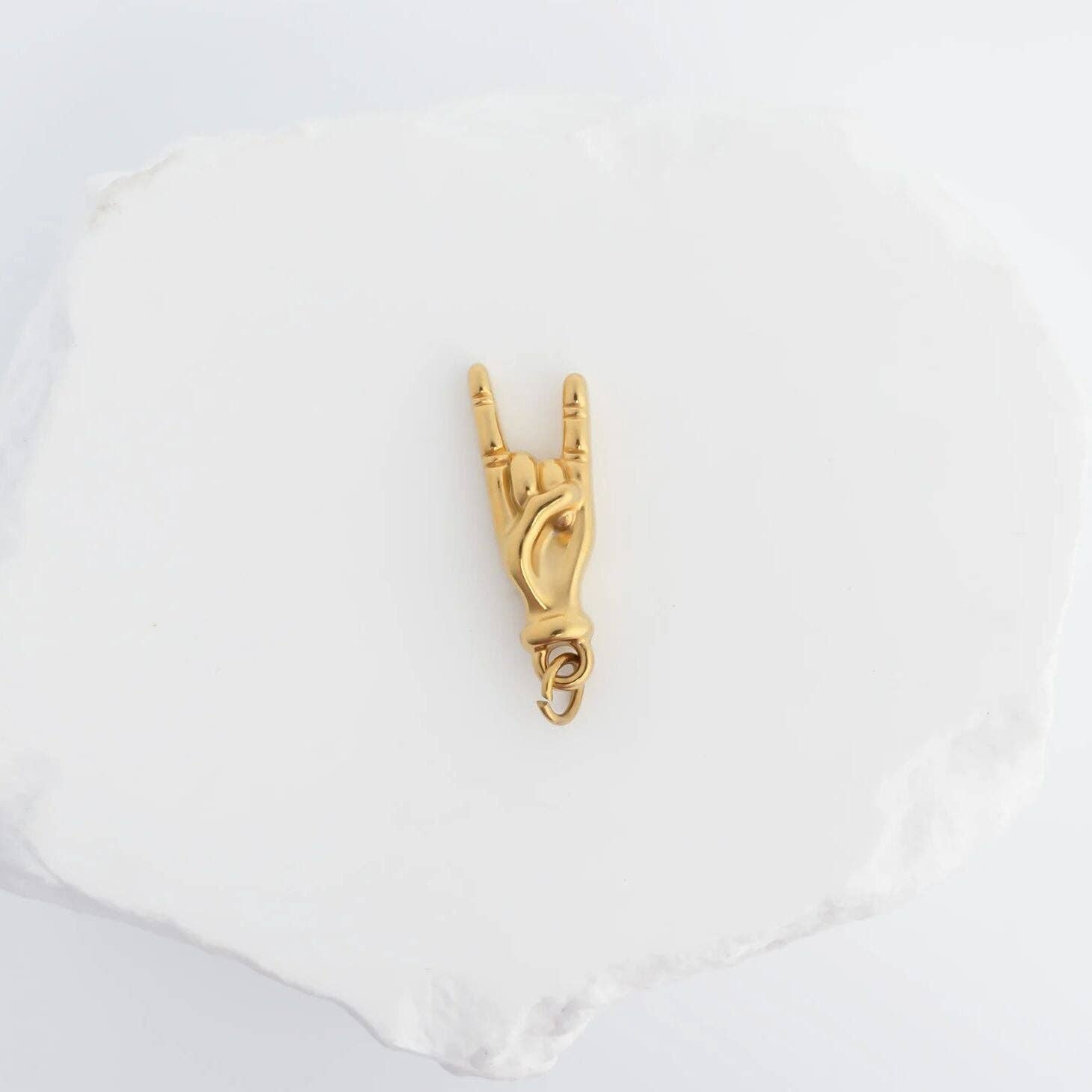 18K Gold PVD Stainless Steel Rock On Hand Charm