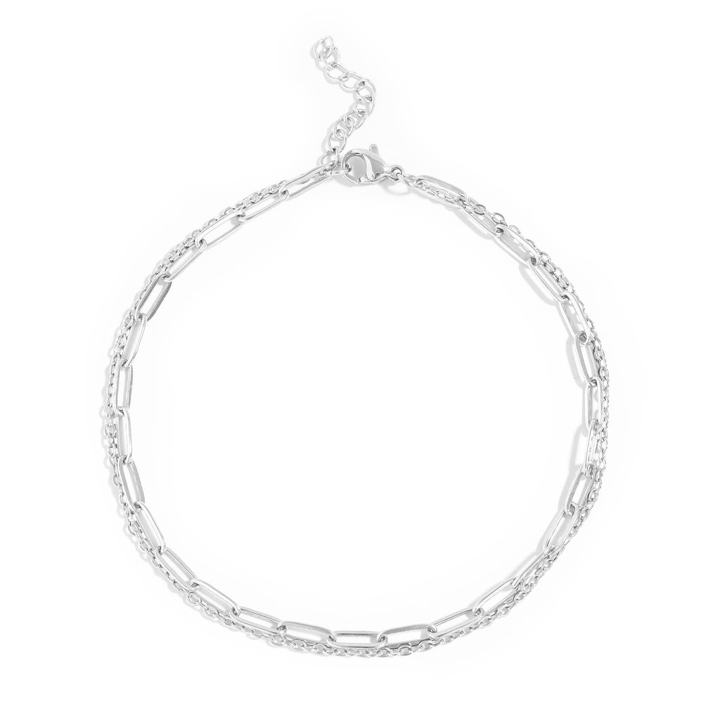 18K Gold PVD Double Chain Loop & Paperclip Anklet