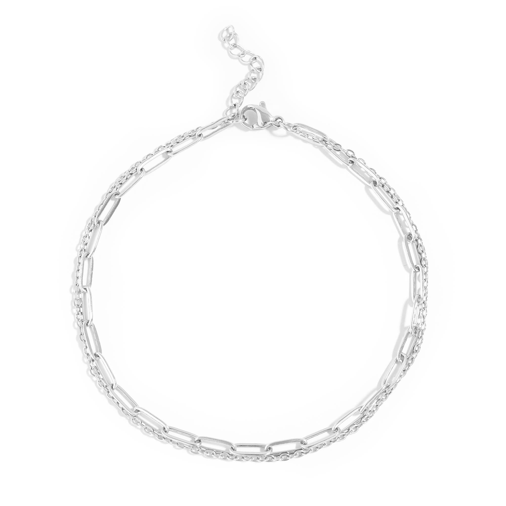 18K Gold PVD Double Chain Loop & Paperclip Anklet