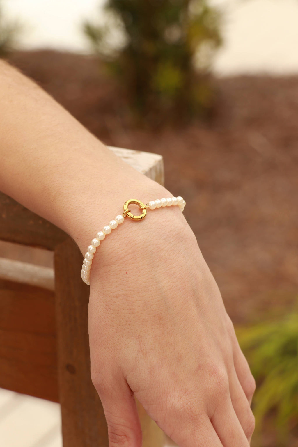 Beaded Pearl Charm Holder Bracelet