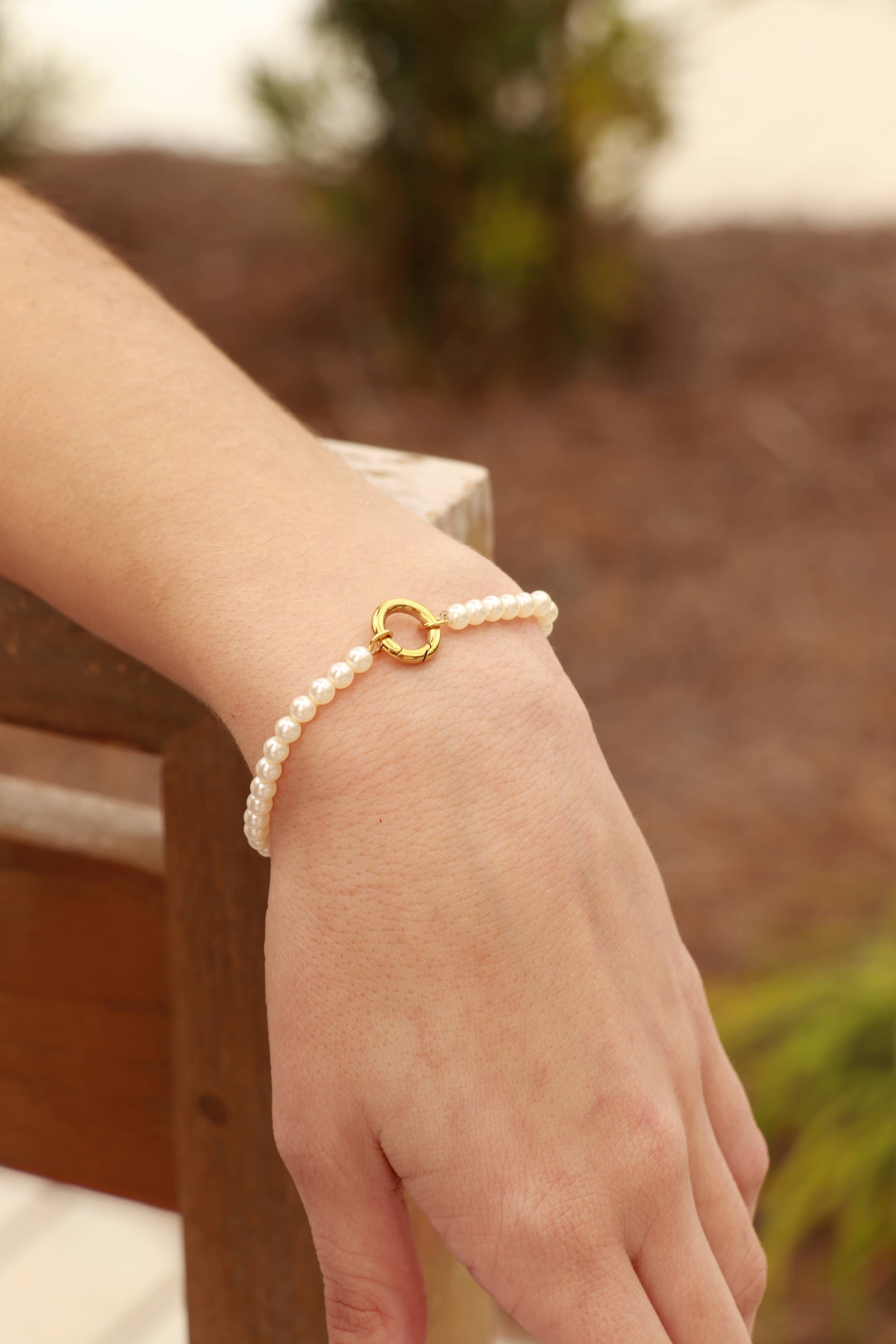 Beaded Pearl Charm Holder Bracelet
