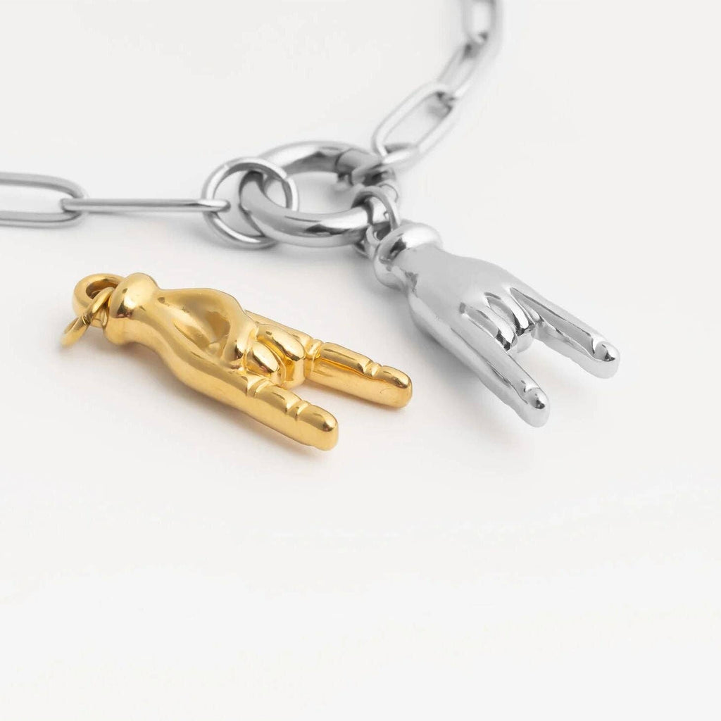 18K Gold PVD Stainless Steel Rock On Hand Charm