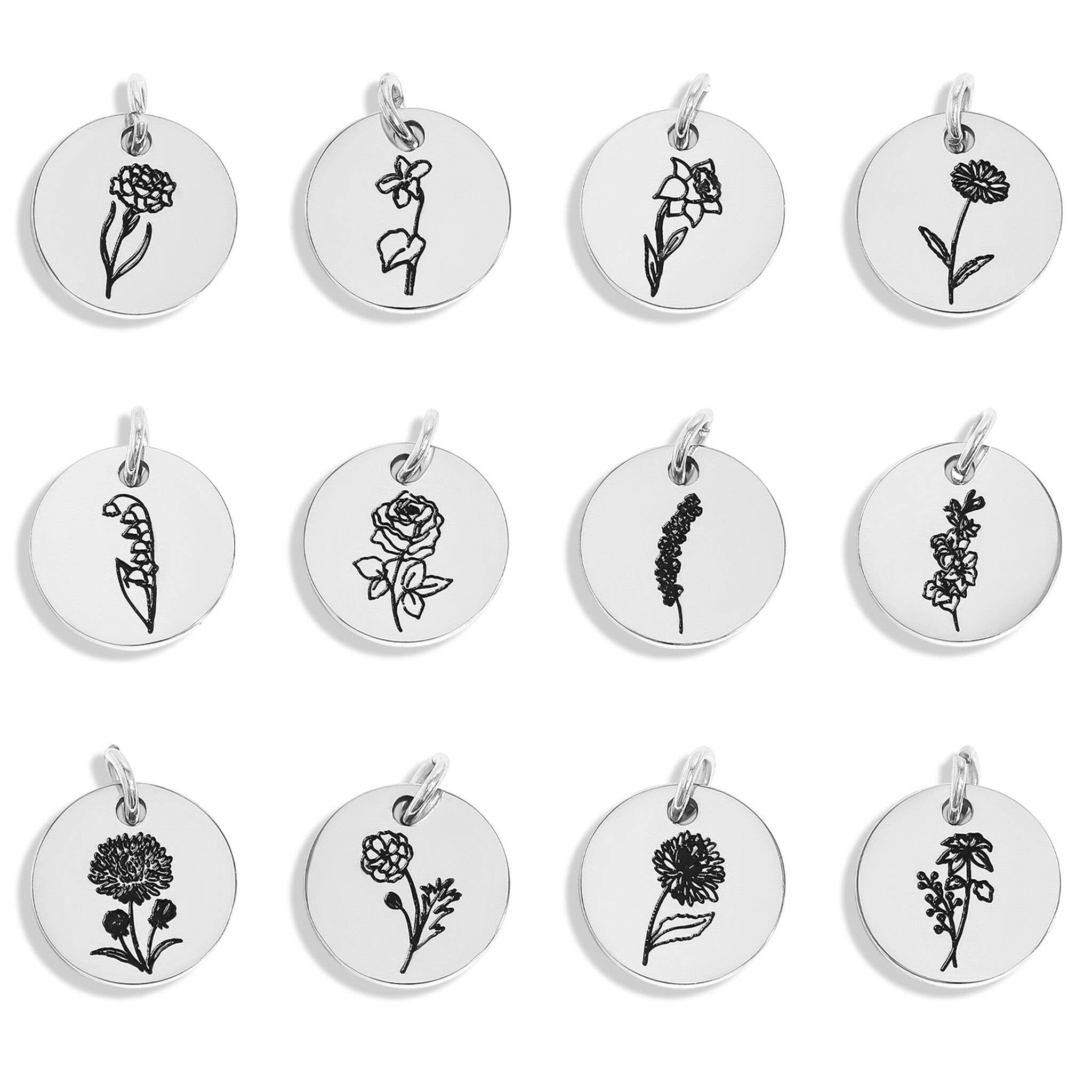 18K Gold PVD Stainless Steel Birth Flower Charm