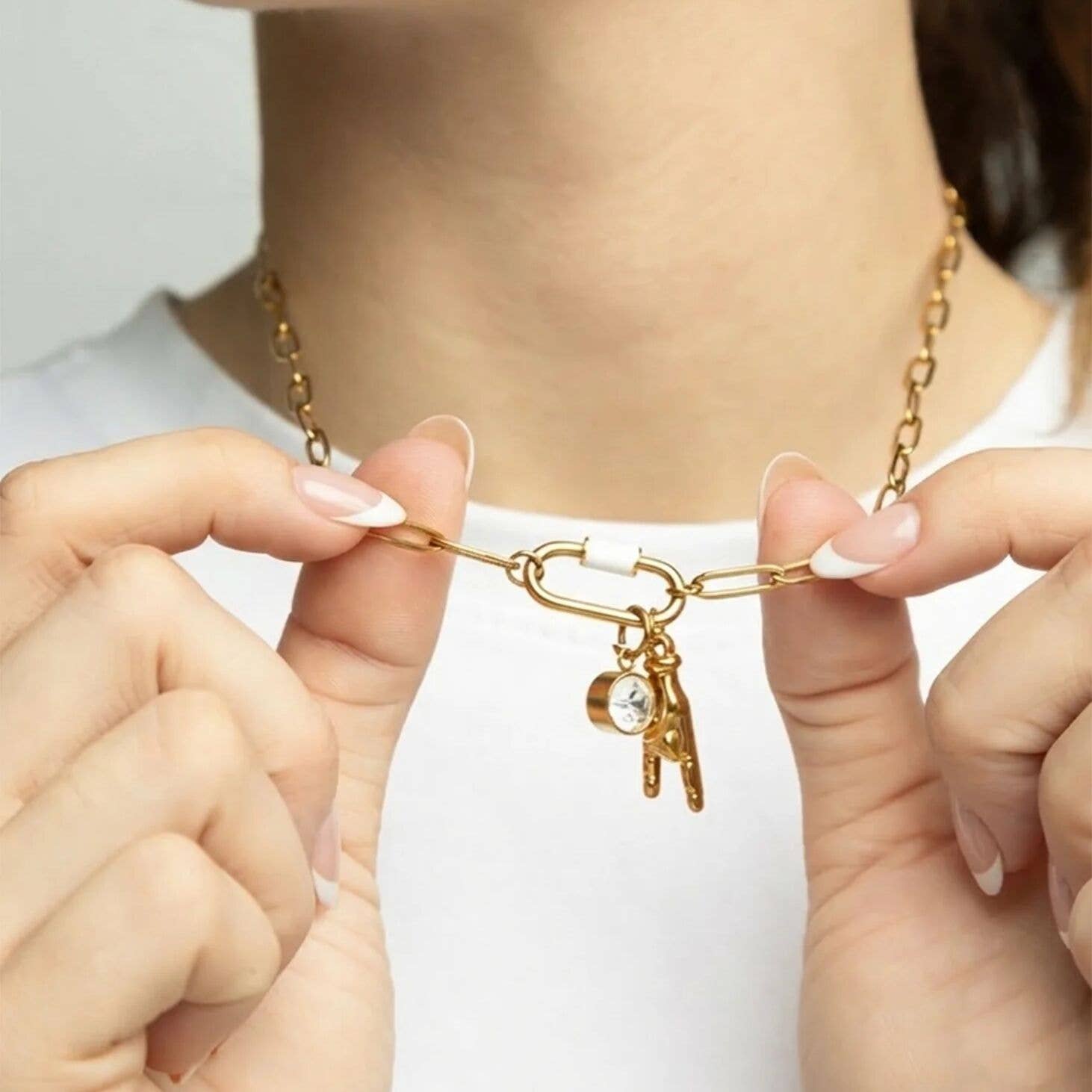 18K Gold PVD Stainless Steel Rock On Hand Charm