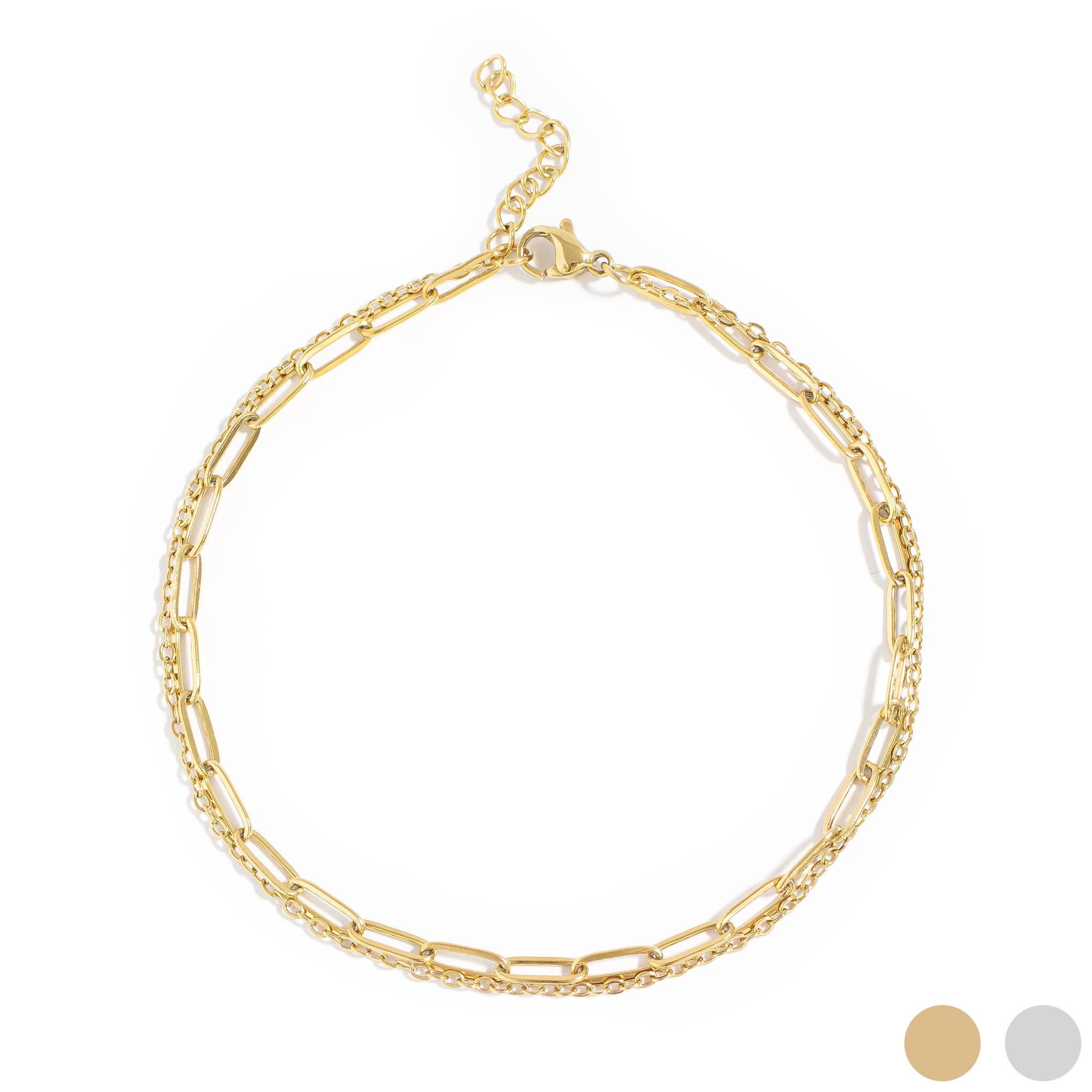 18K Gold PVD Double Chain Loop & Paperclip Anklet
