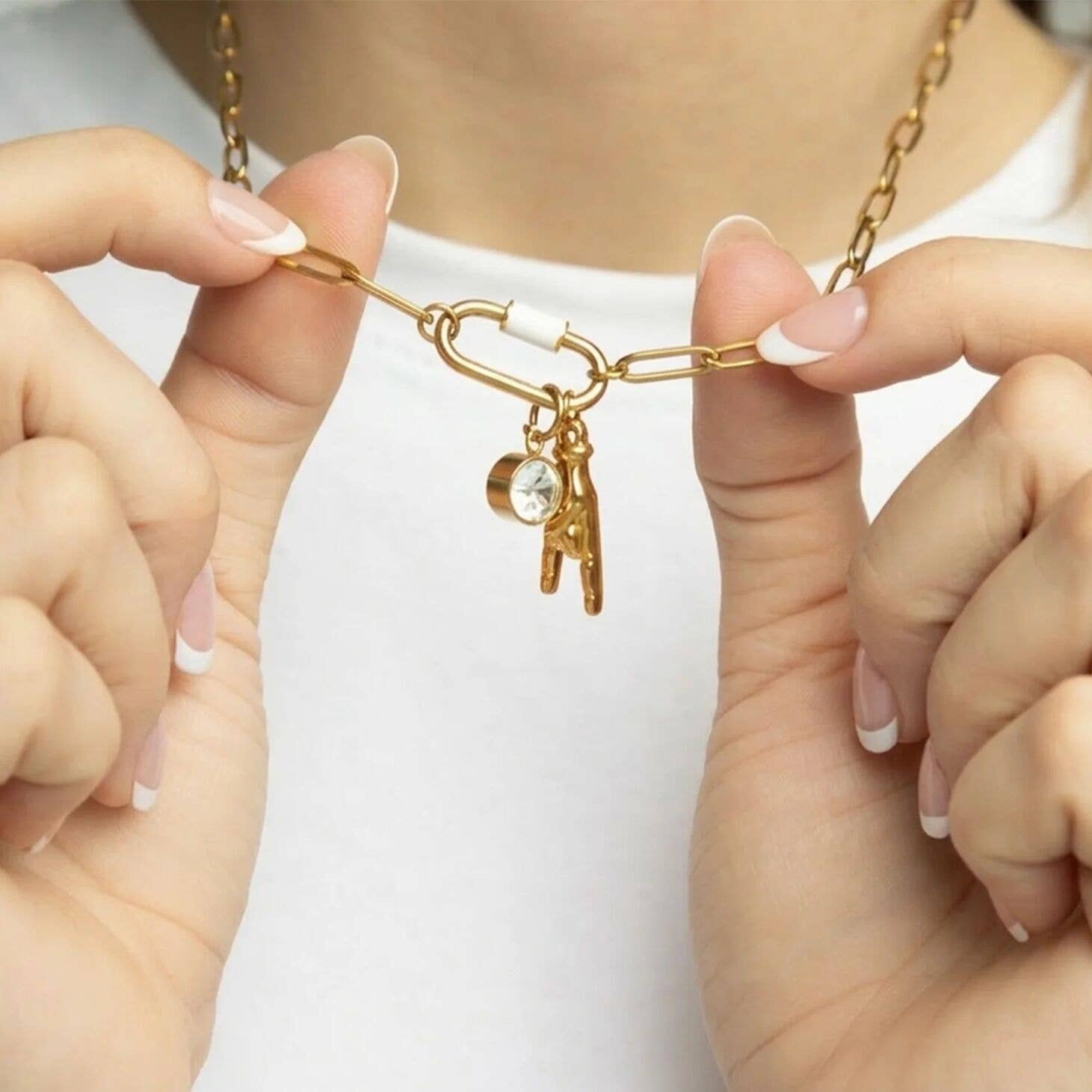 18K Gold PVD Stainless Steel Rock On Hand Charm