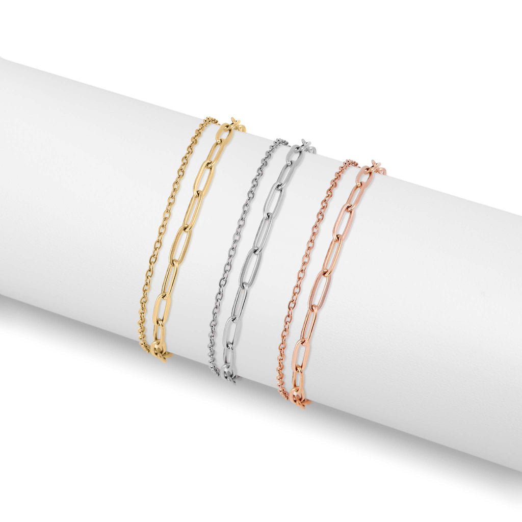 18K Gold PVD Double Chain Loop & Paperclip Anklet