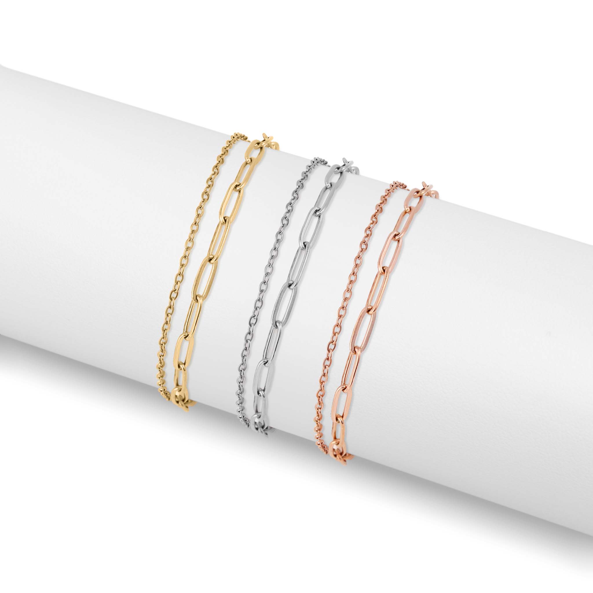 18K Gold PVD Double Chain Loop & Paperclip Anklet
