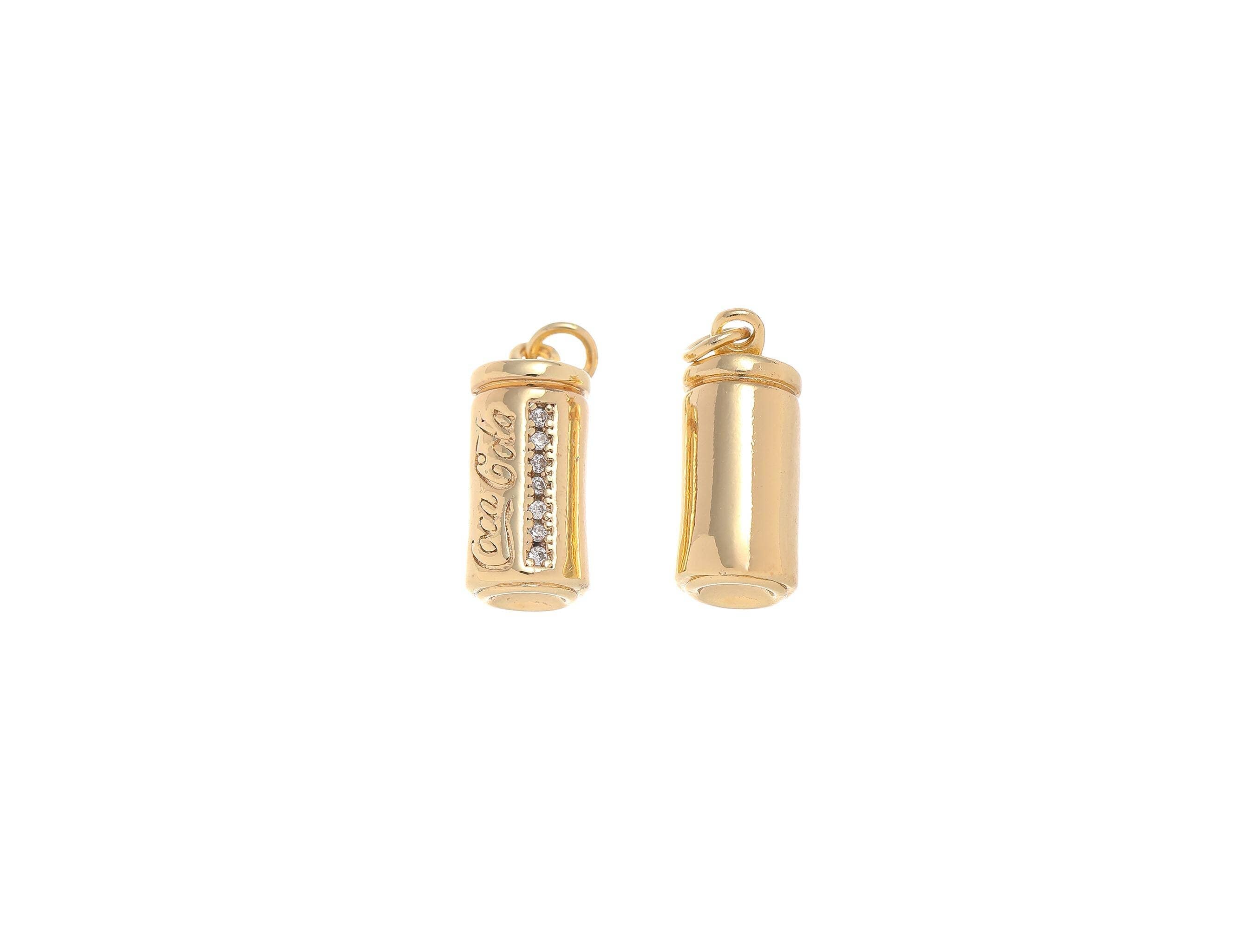 18k Gold Mini Cola Soda CZ Dangle Charm Pendant