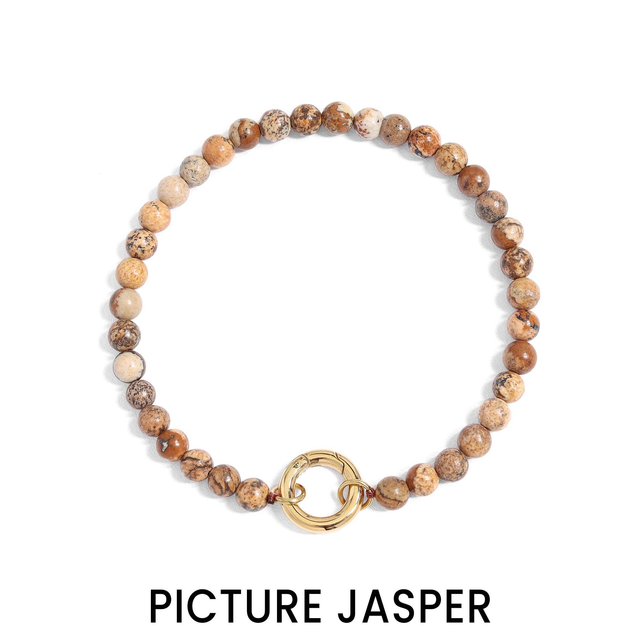 18K Gold PVD Stainless Steel Semi Precious Natural Stone Charm Keeper Bracelet