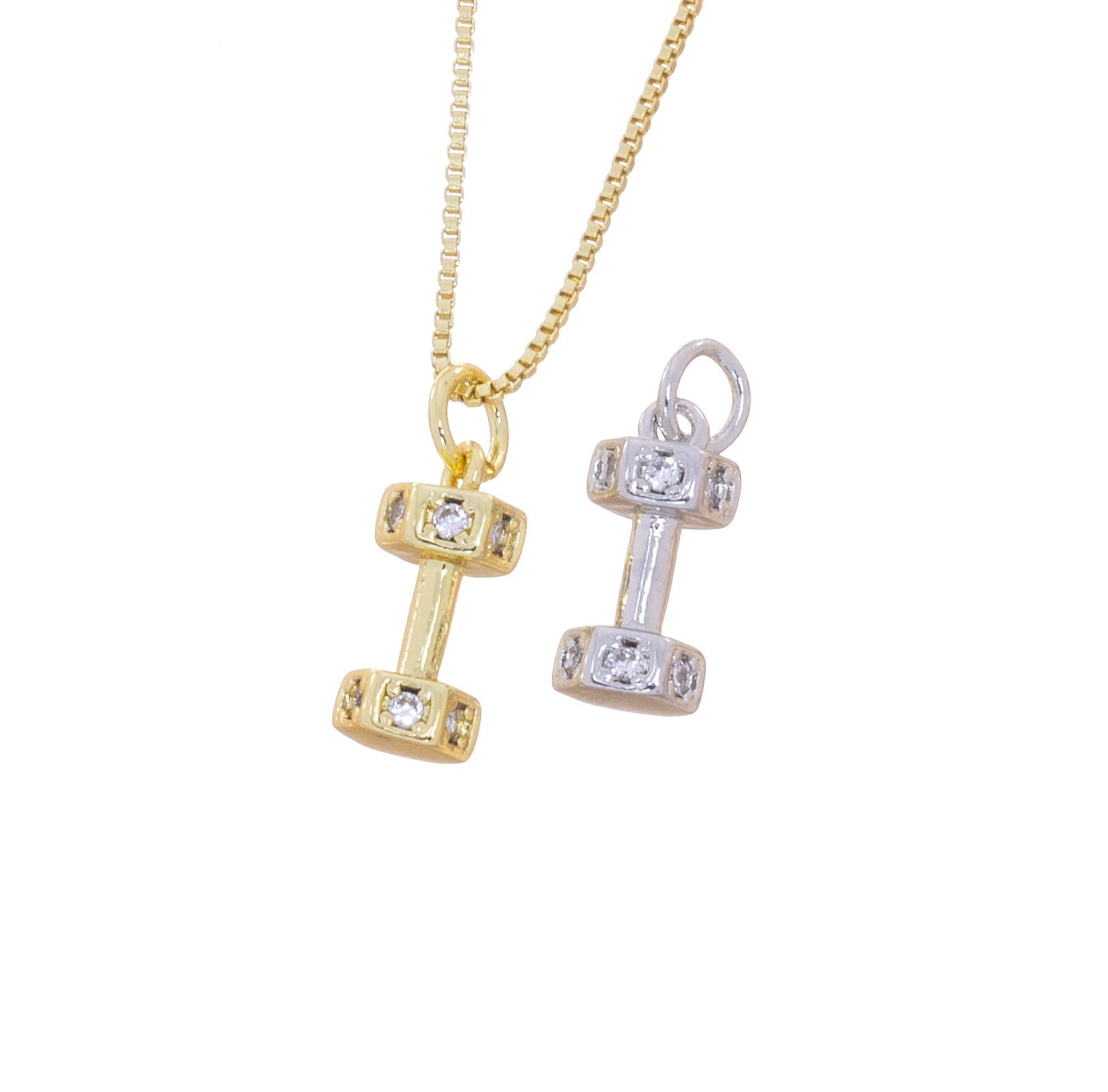 Dumbbell Workout Charm | Gold & Silver | Gym Jewelry