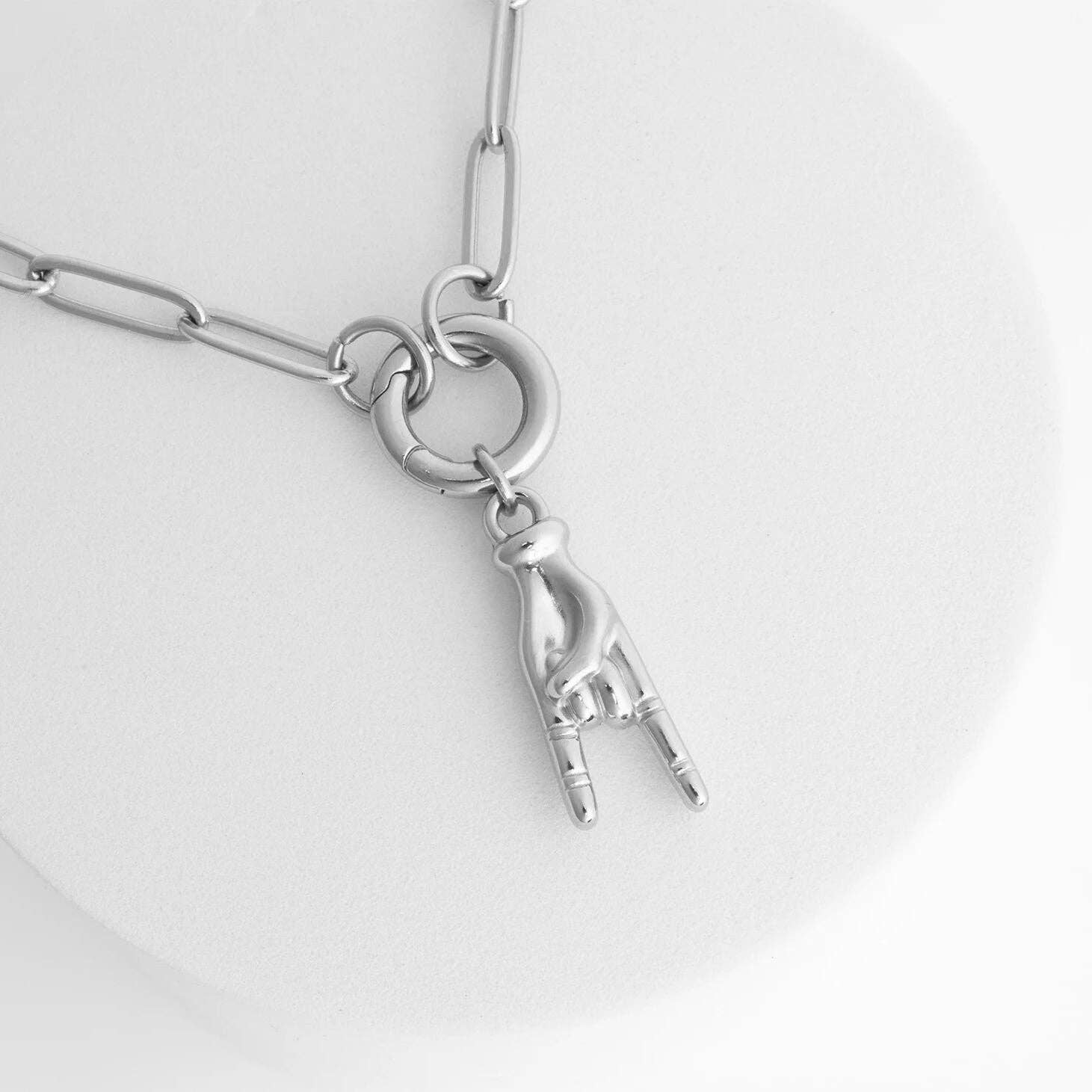 18K Gold PVD Stainless Steel Rock On Hand Charm