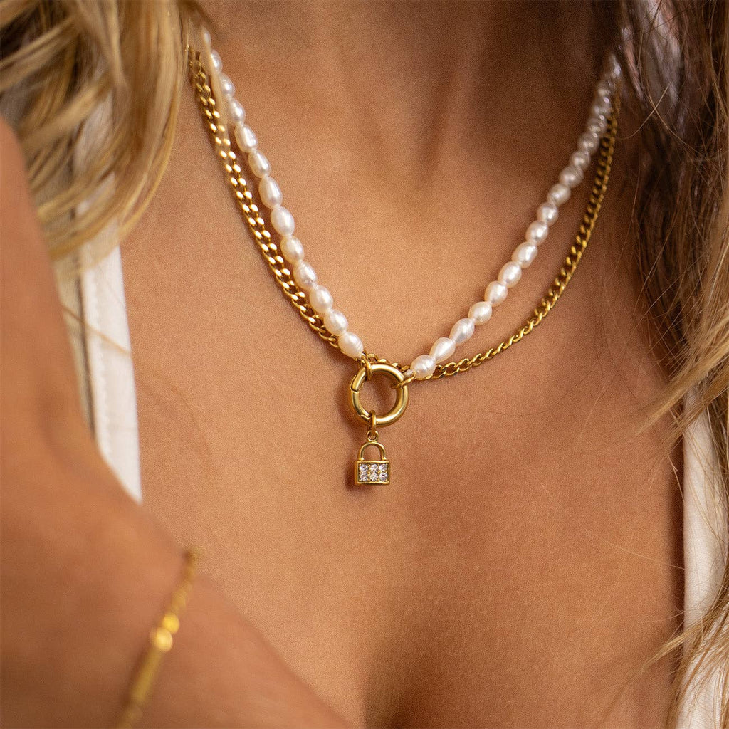 18K Gold PVD Stainless Steel Dainty CZ Padlock Charm