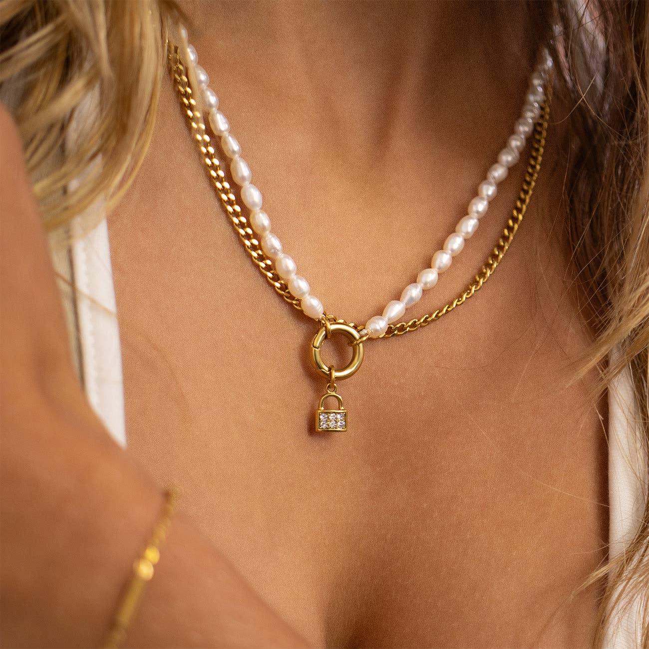 18K Gold PVD Stainless Steel Dainty CZ Padlock Charm