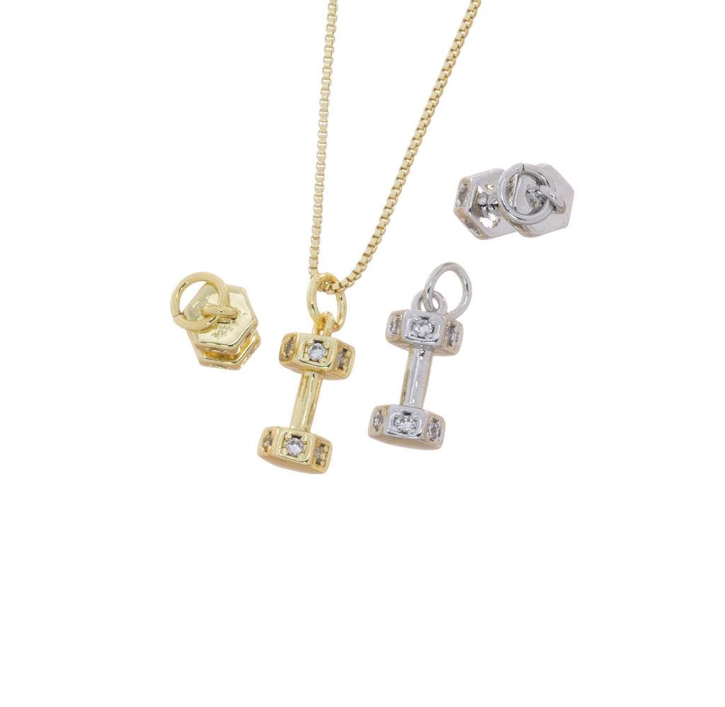 Dumbbell Workout Charm | Gold & Silver | Gym Jewelry