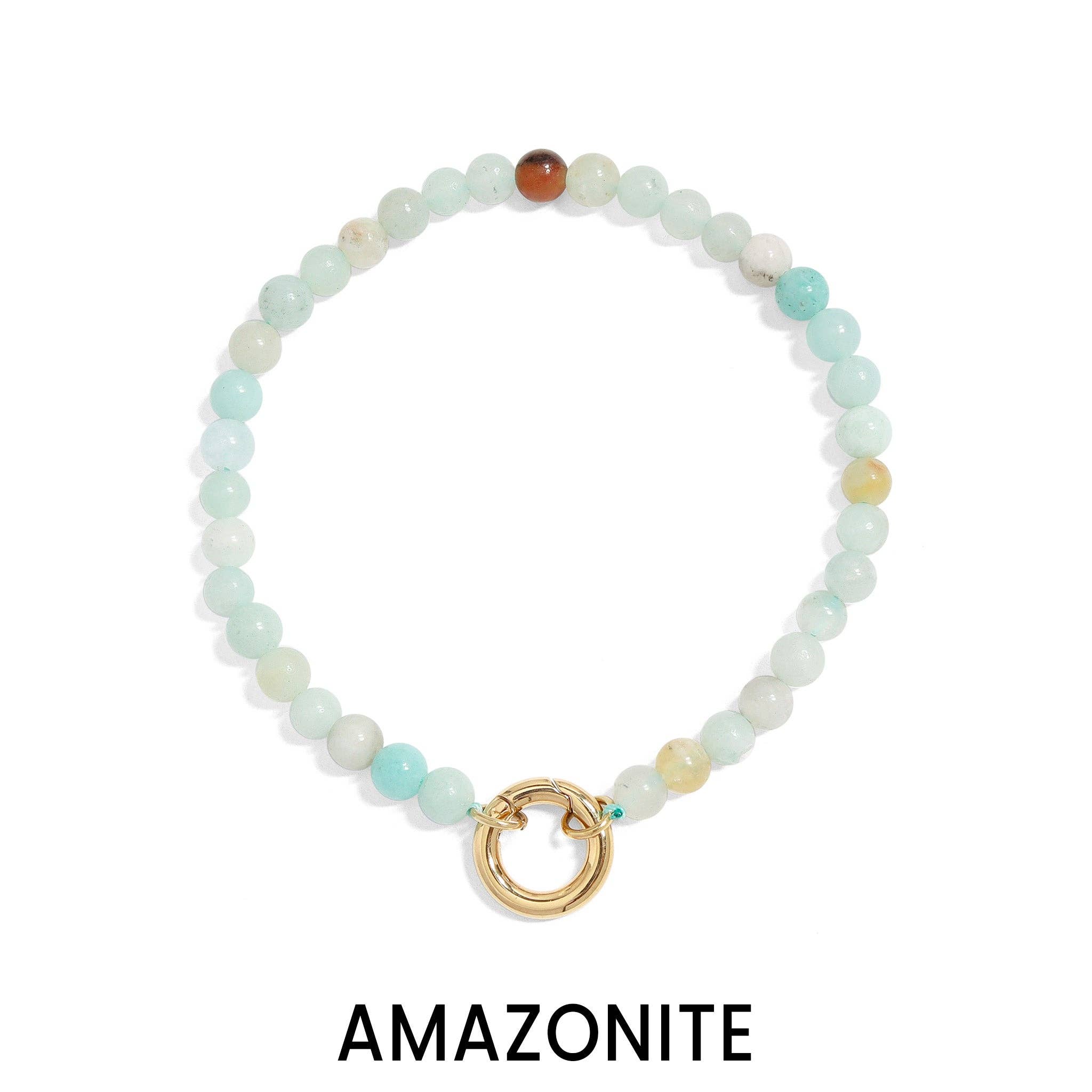 18K Gold PVD Stainless Steel Semi Precious Natural Stone Charm Keeper Bracelet