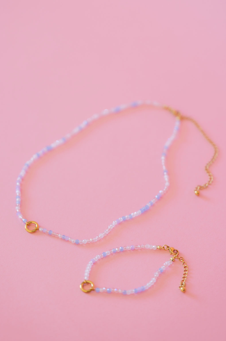 Purple Pastel Beaded Matching Necklace & Bracelet Set
