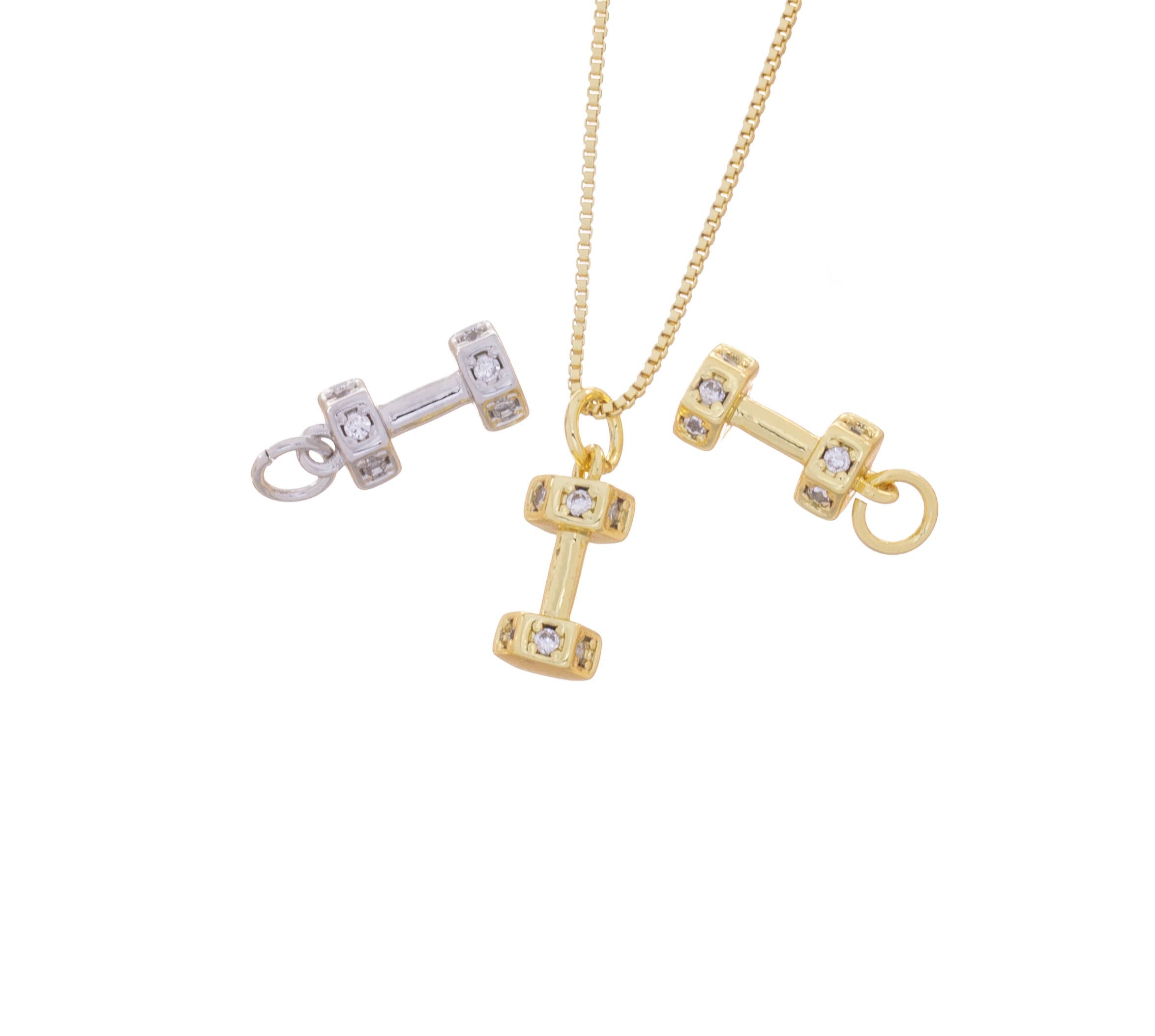 Dumbbell Workout Charm | Gold & Silver | Gym Jewelry