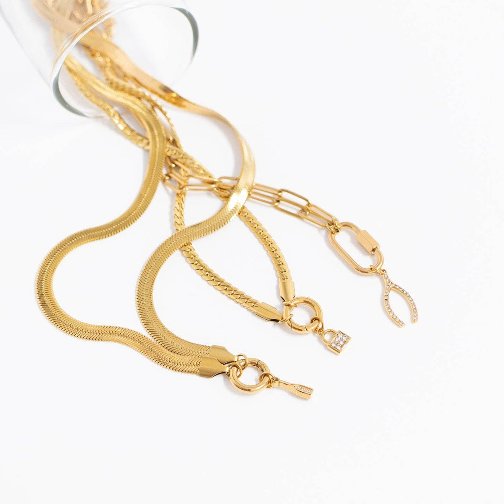 18K Gold PVD Stainless Steel Dainty CZ Padlock Charm