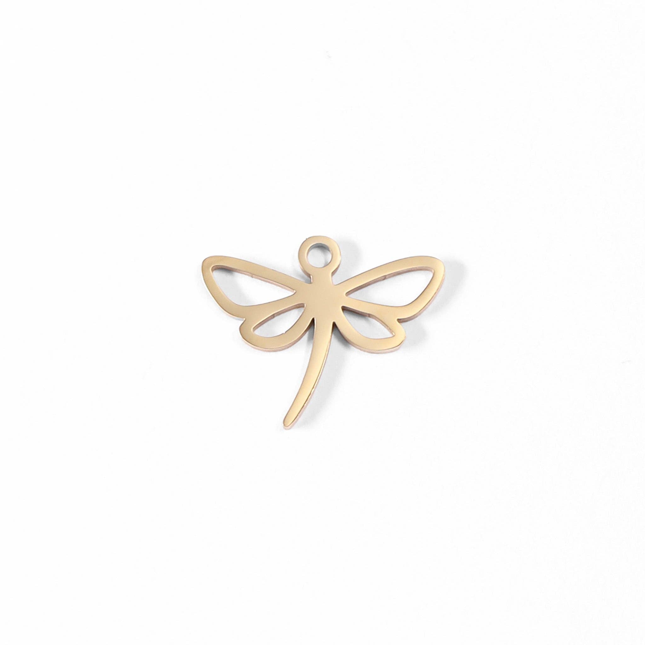 18K Gold PVD Stainless Steel Dainty Dragonfly Charm