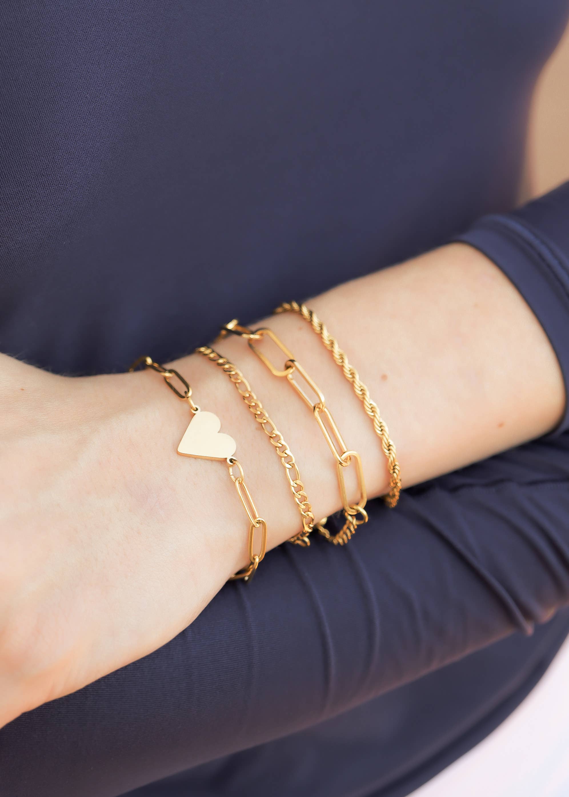 Gold Stainless Steel Paperclip Chain Bracelet + Extension