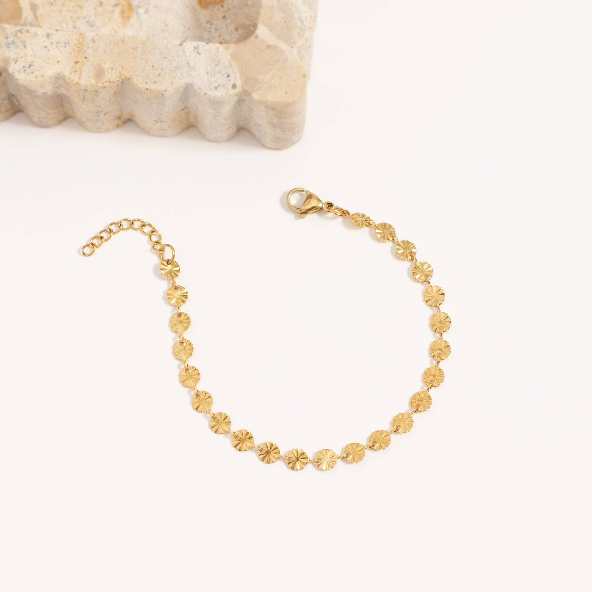 18K Gold PVD Stainless Steel Sunburst Chain Bracelet