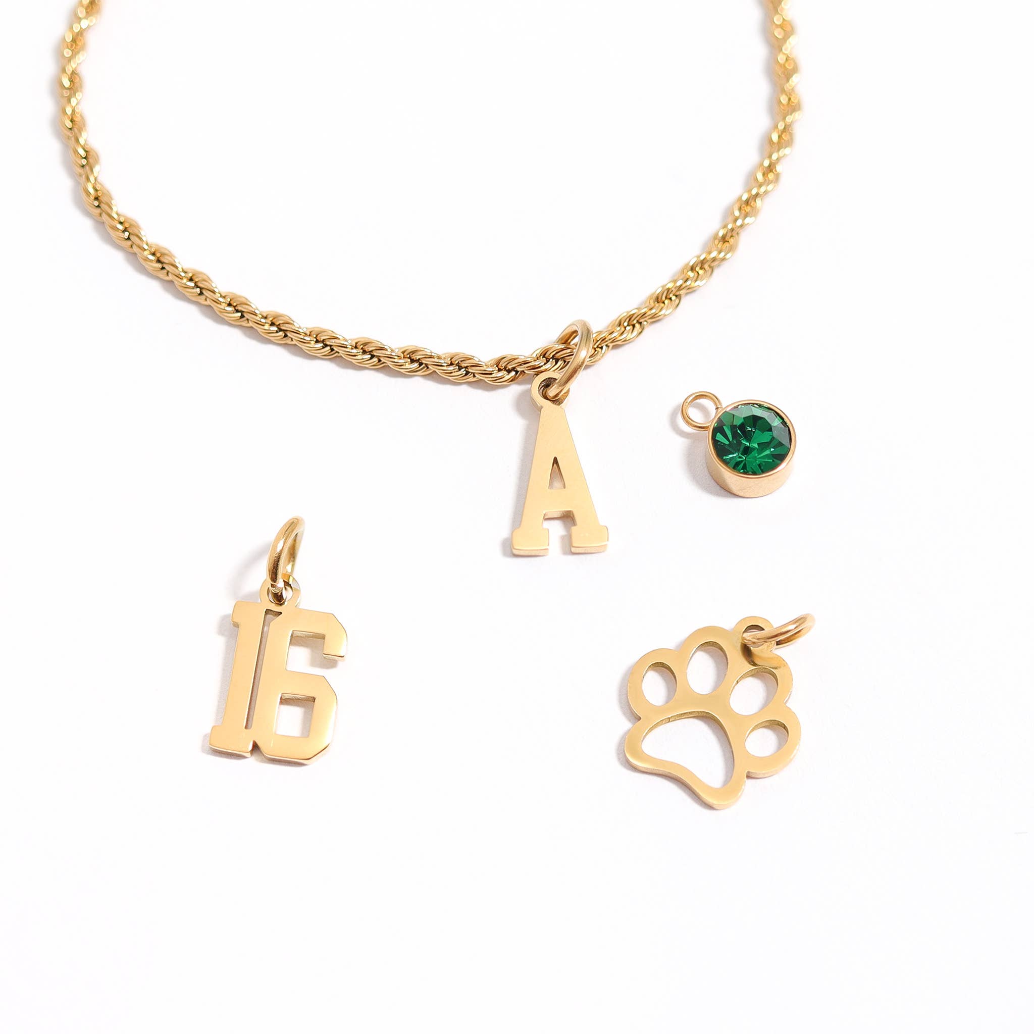 18K Gold PVD Stainless Steel Small Sport Letter Charm