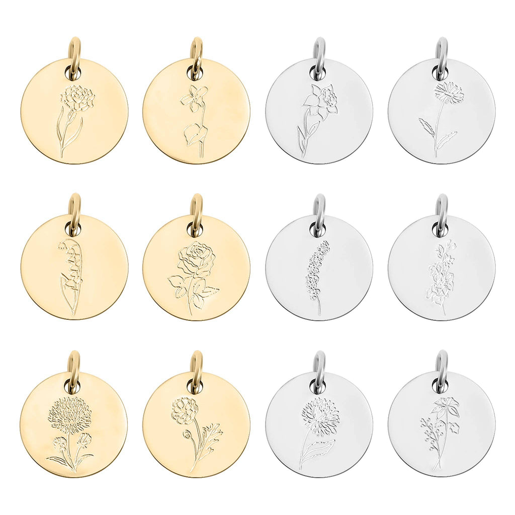 18K Gold PVD Stainless Steel Birth Flower Charm