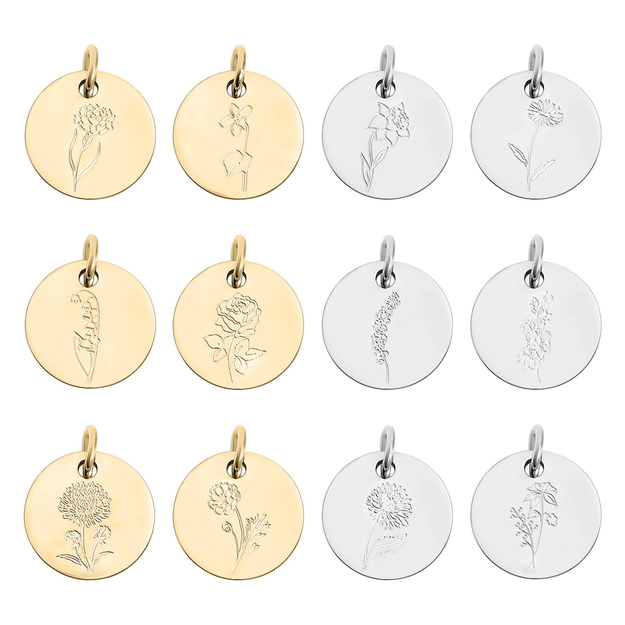 18K Gold PVD Stainless Steel Birth Flower Charm