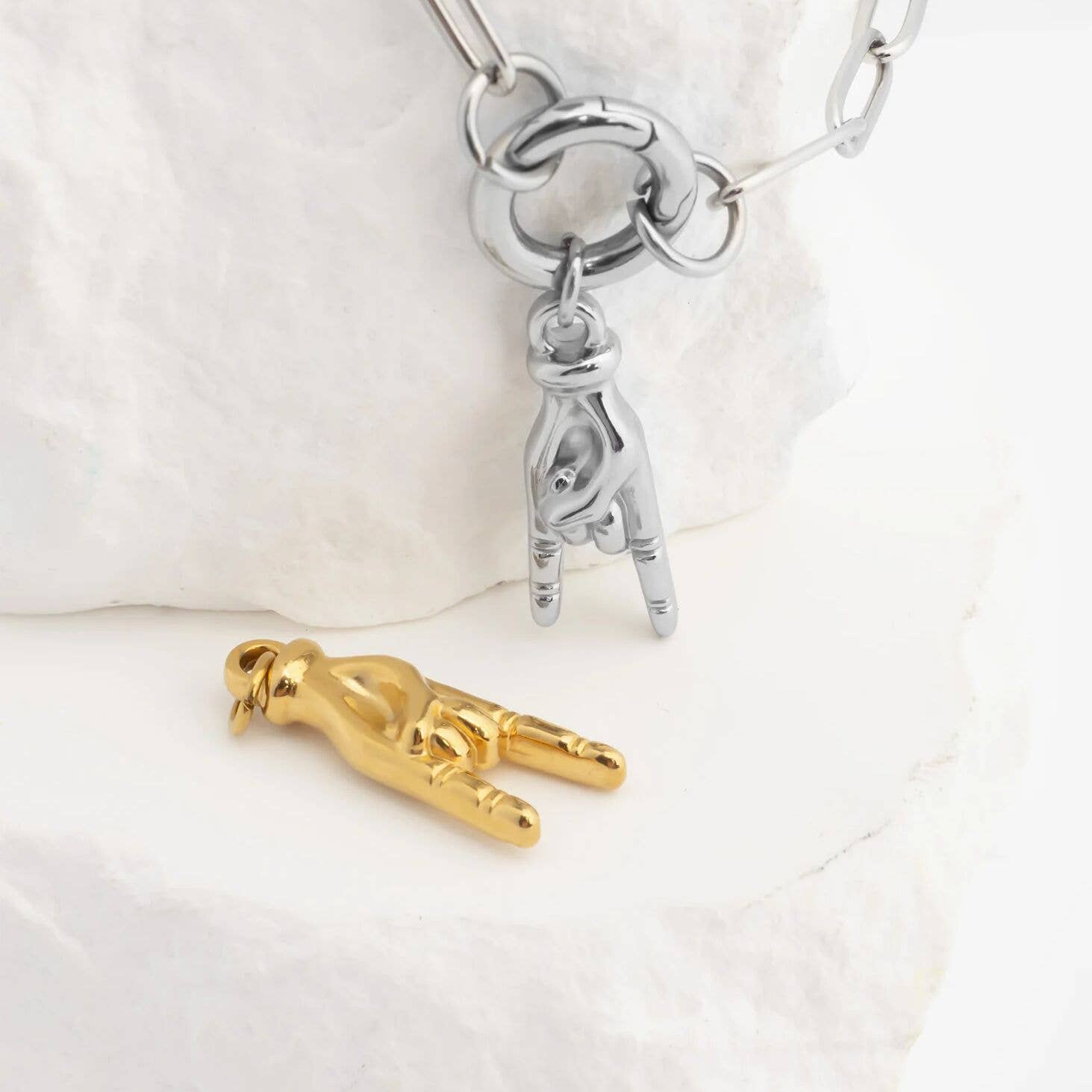 18K Gold PVD Stainless Steel Rock On Hand Charm