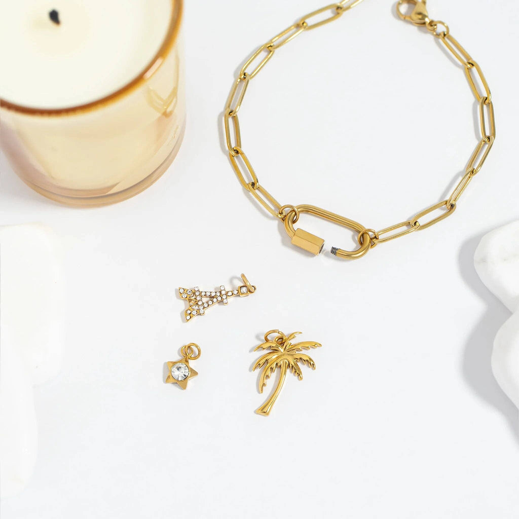 18K Gold PVD Stainless Steel Palm Tree Charm