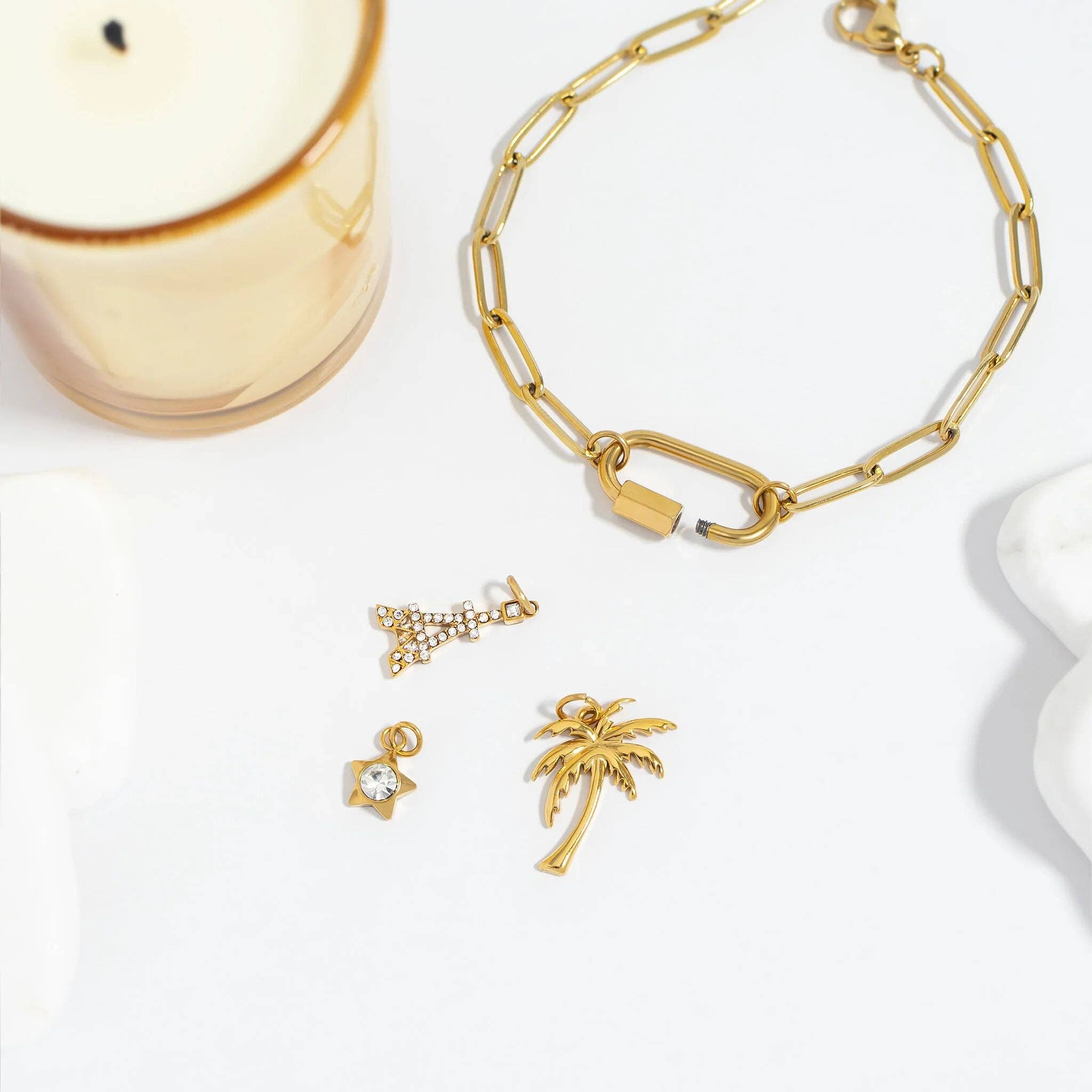 18K Gold PVD Stainless Steel Palm Tree Charm