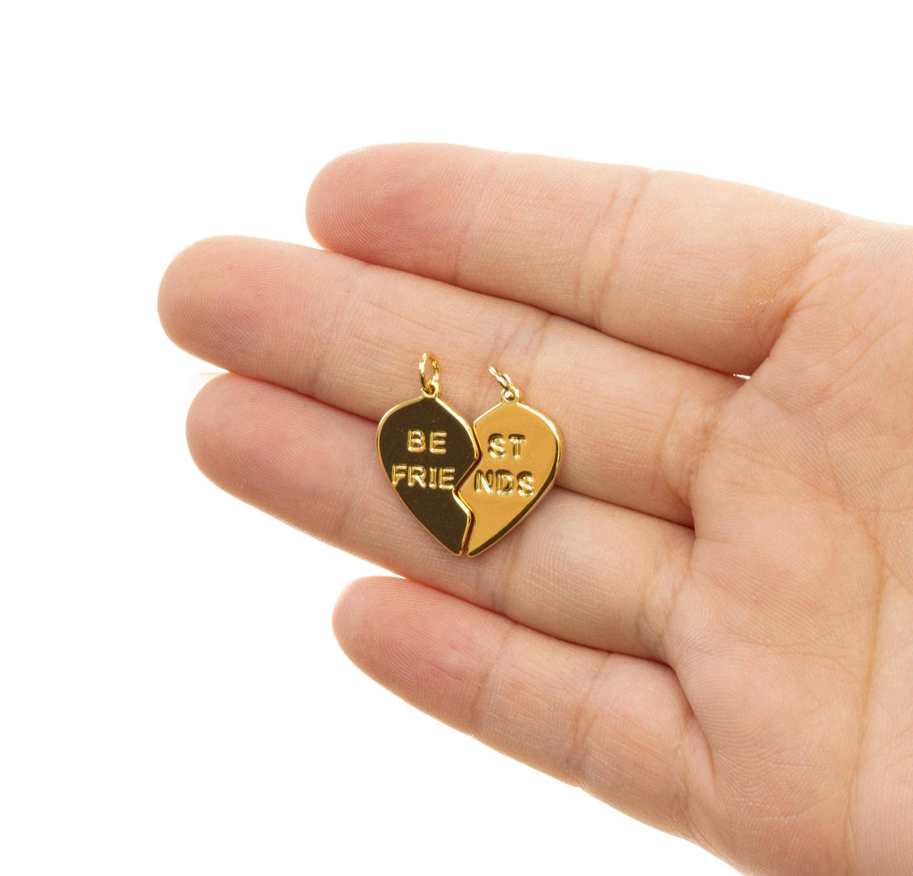 Best Friends Split Heart Charm Set - Gold BFF Charms