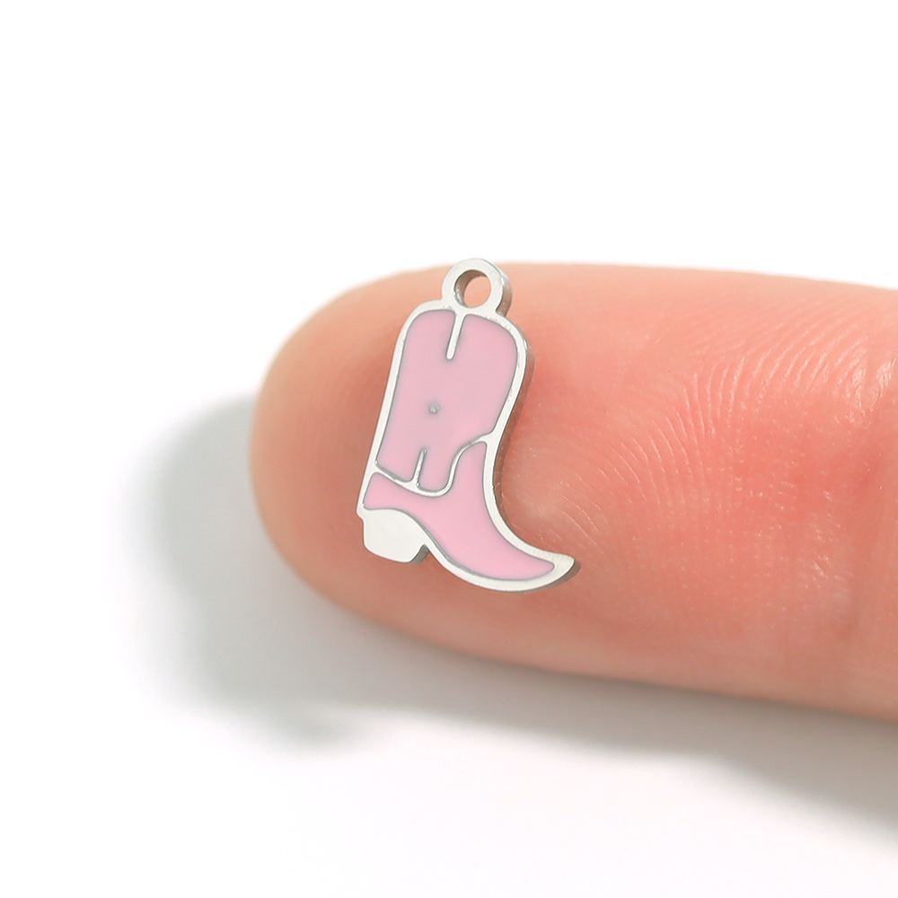 18K Gold PVD Stainless Steel Epoxy Pink Cowgirl Boot Charm