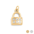 18K Gold PVD Stainless Steel Dainty CZ Padlock Charm