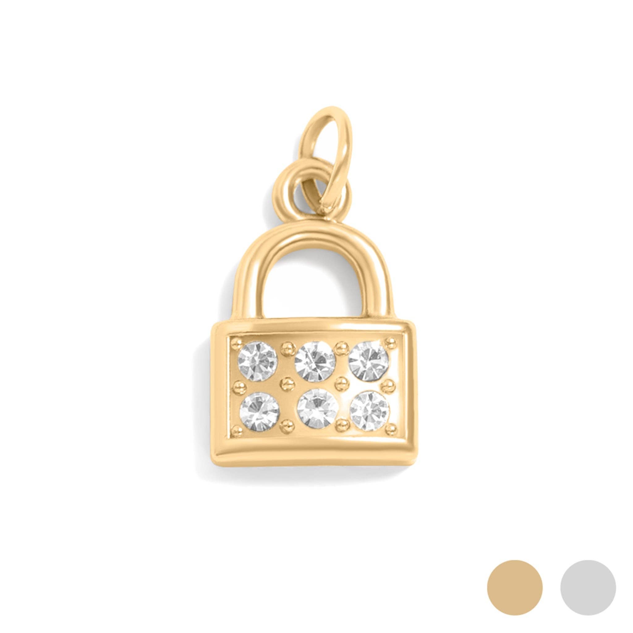 18K Gold PVD Stainless Steel Dainty CZ Padlock Charm