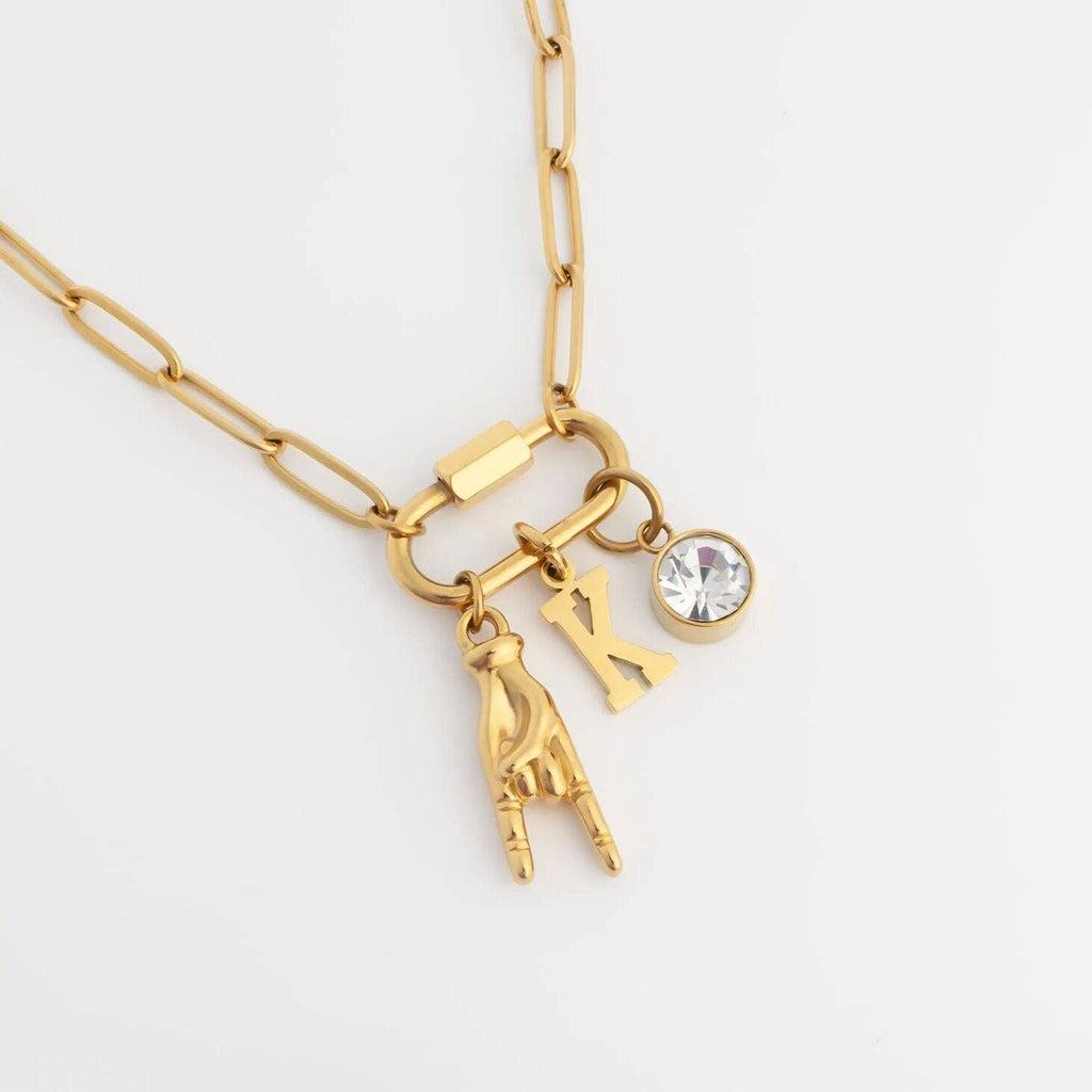 18K Gold PVD Stainless Steel Rock On Hand Charm