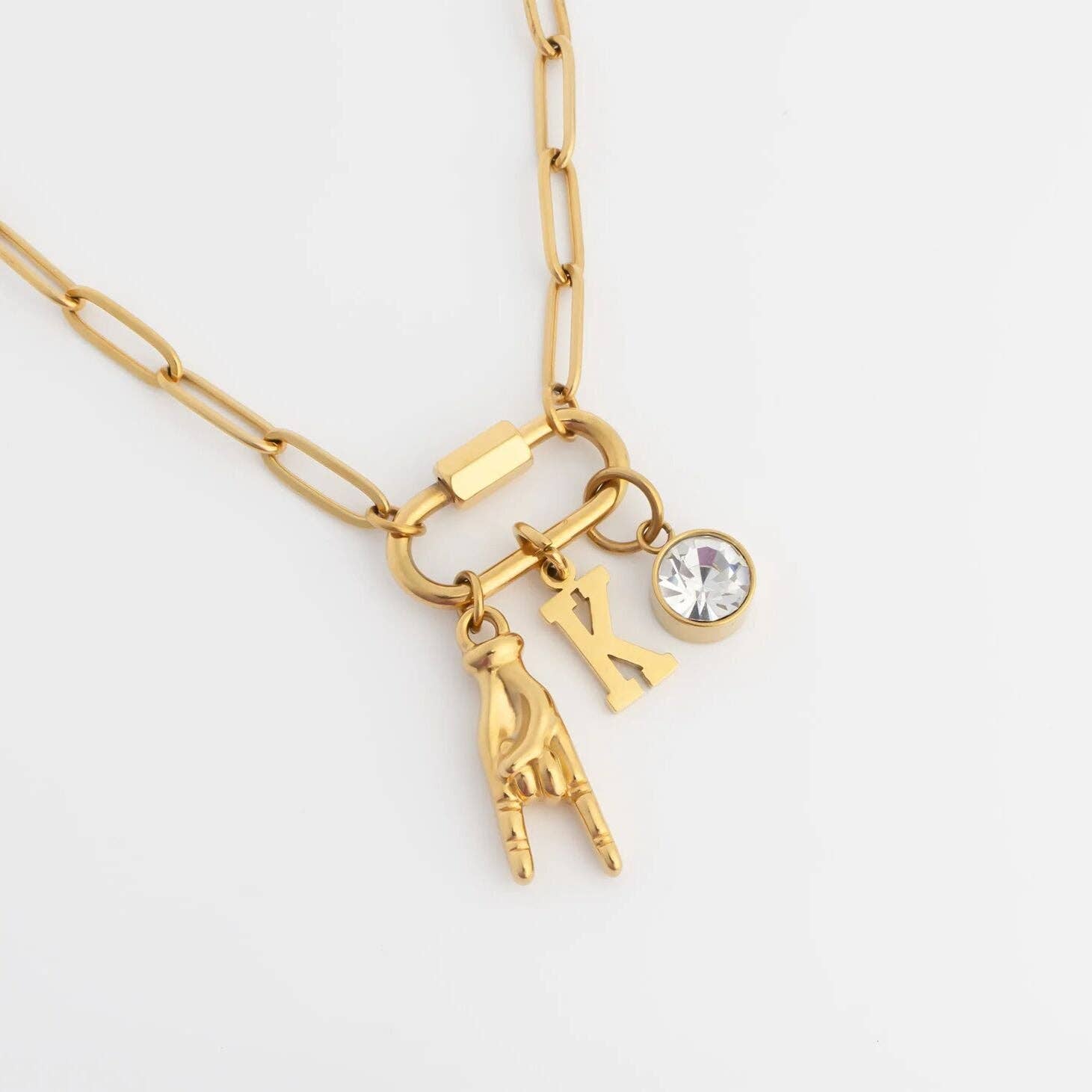 18K Gold PVD Stainless Steel Rock On Hand Charm