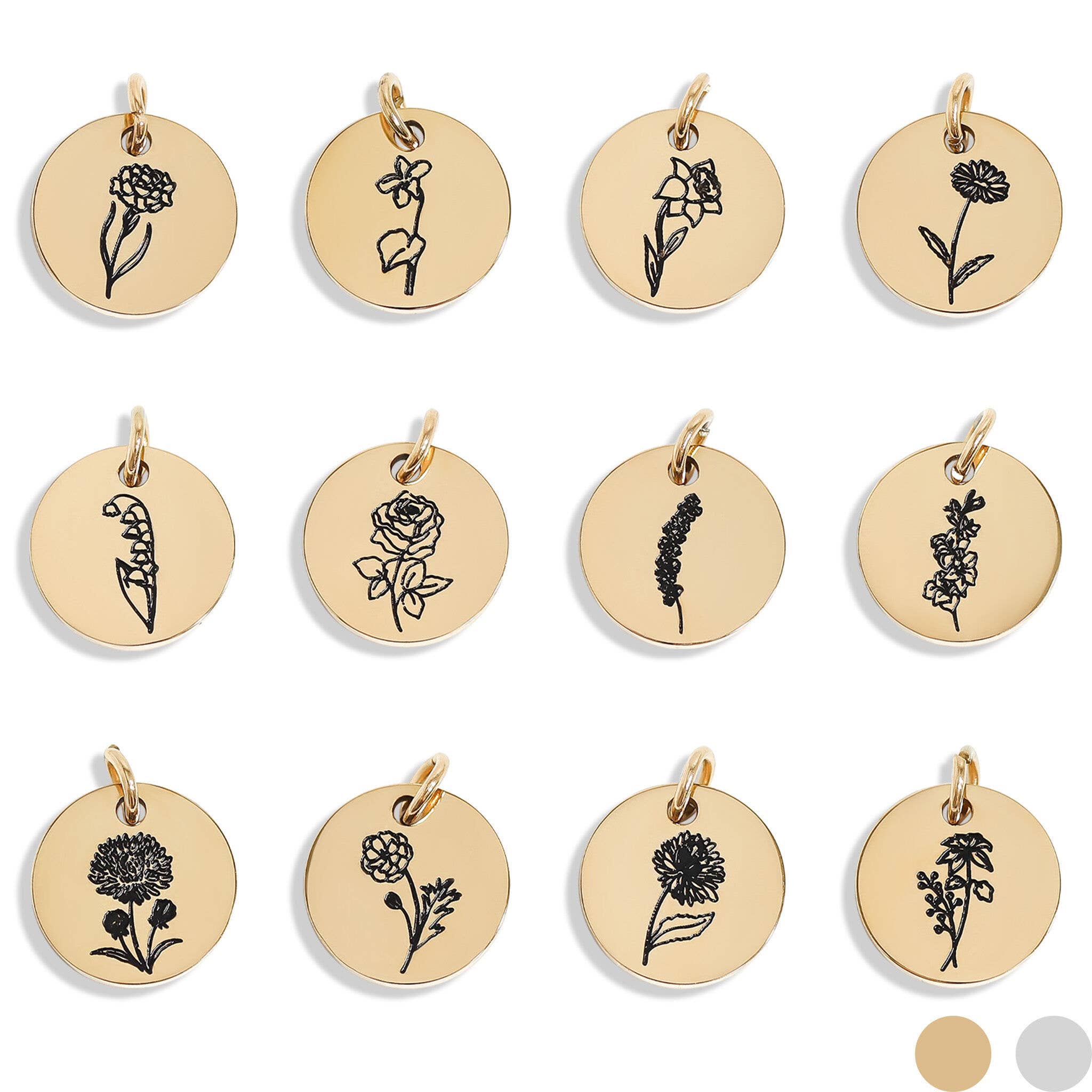 18K Gold PVD Stainless Steel Birth Flower Charm