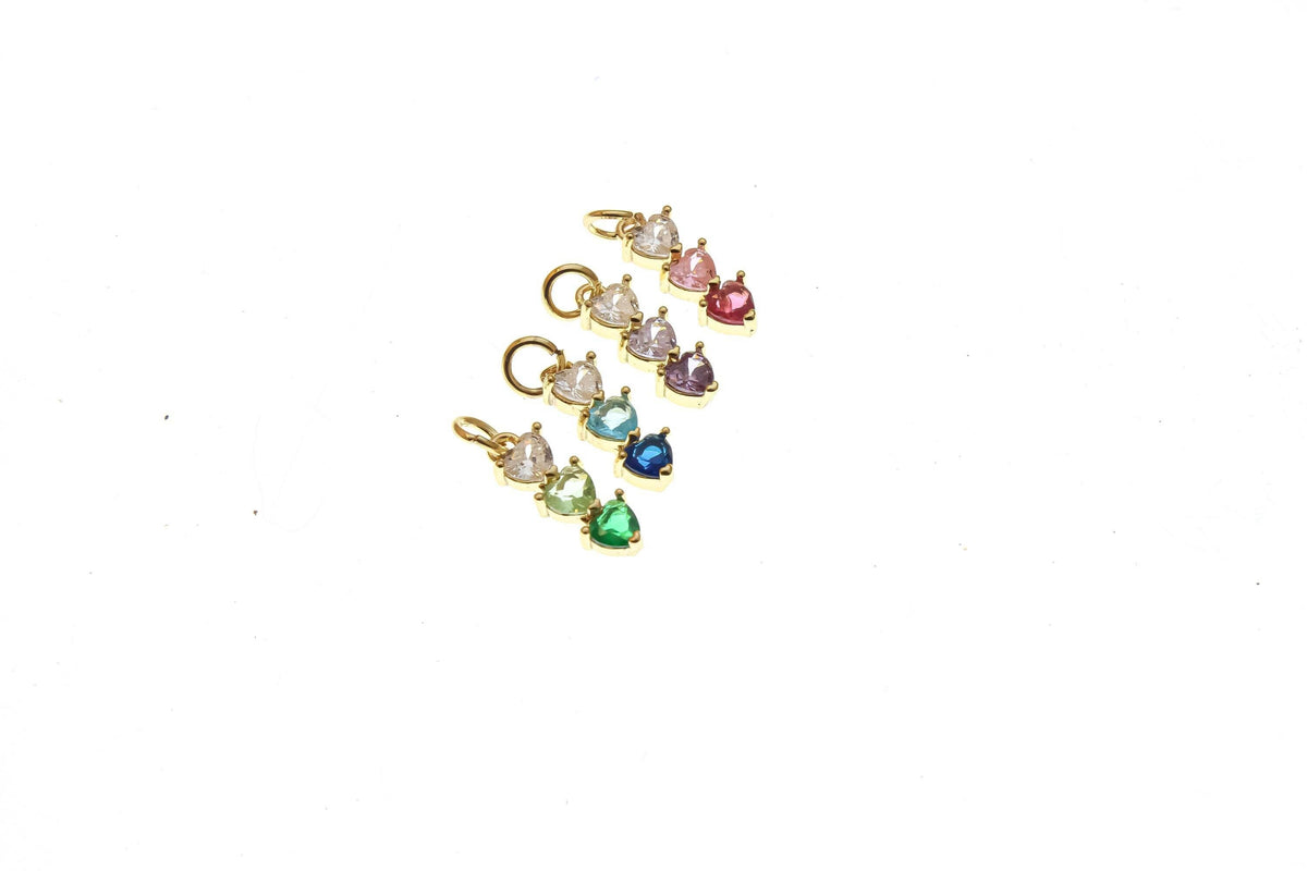 Multi Color 3 Stone CZ Heart Charm | Assorted Colors