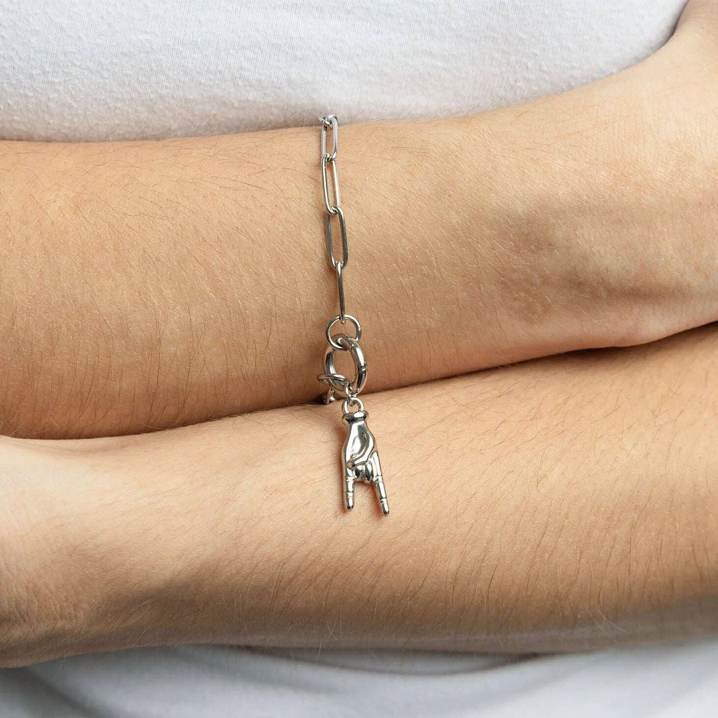 18K Gold PVD Stainless Steel Rock On Hand Charm