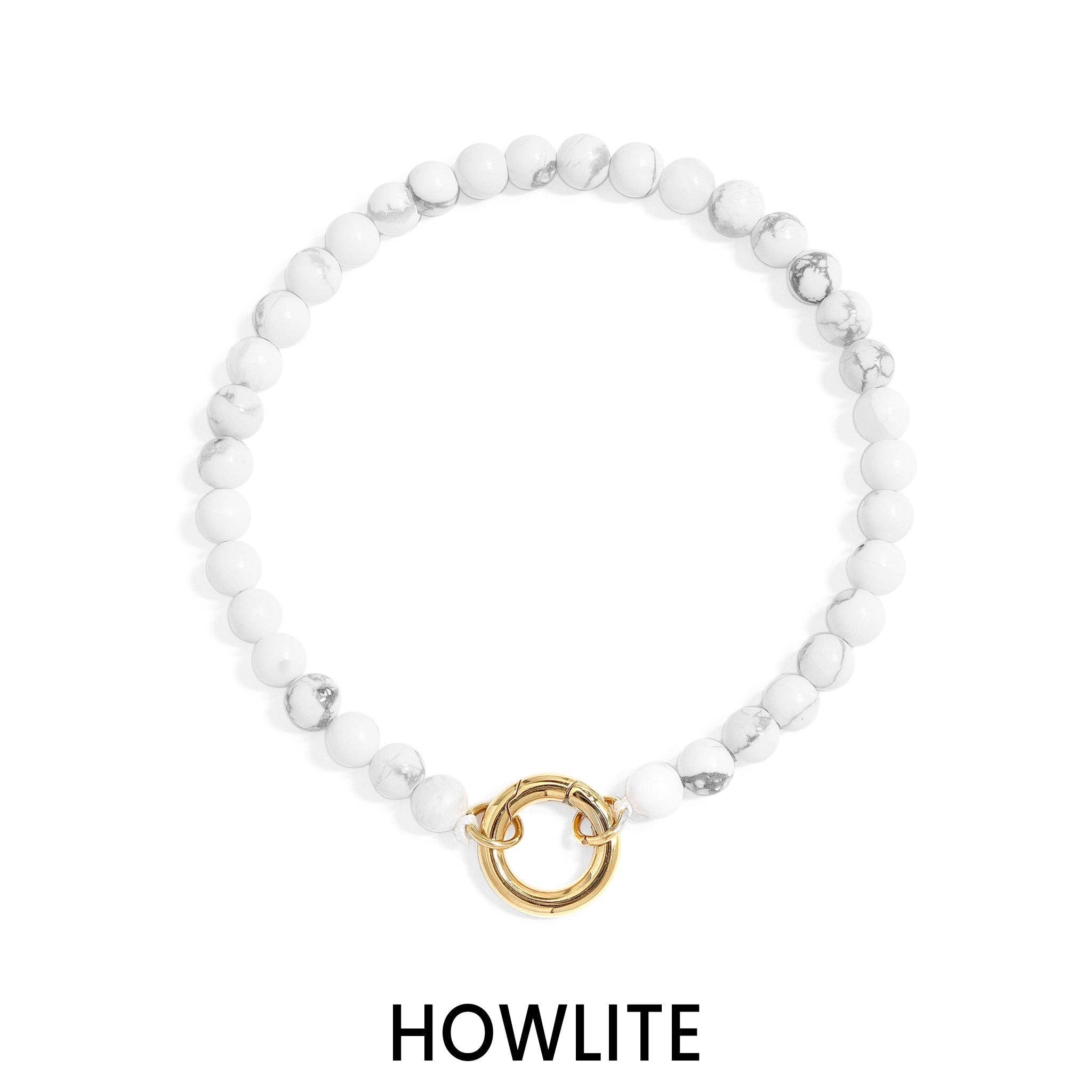 18K Gold PVD Stainless Steel Semi Precious Natural Stone Charm Keeper Bracelet