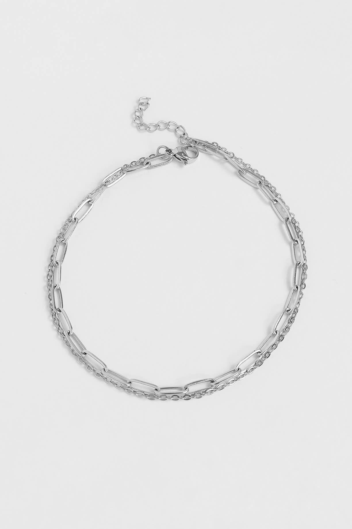 18K Gold PVD Double Chain Loop & Paperclip Anklet