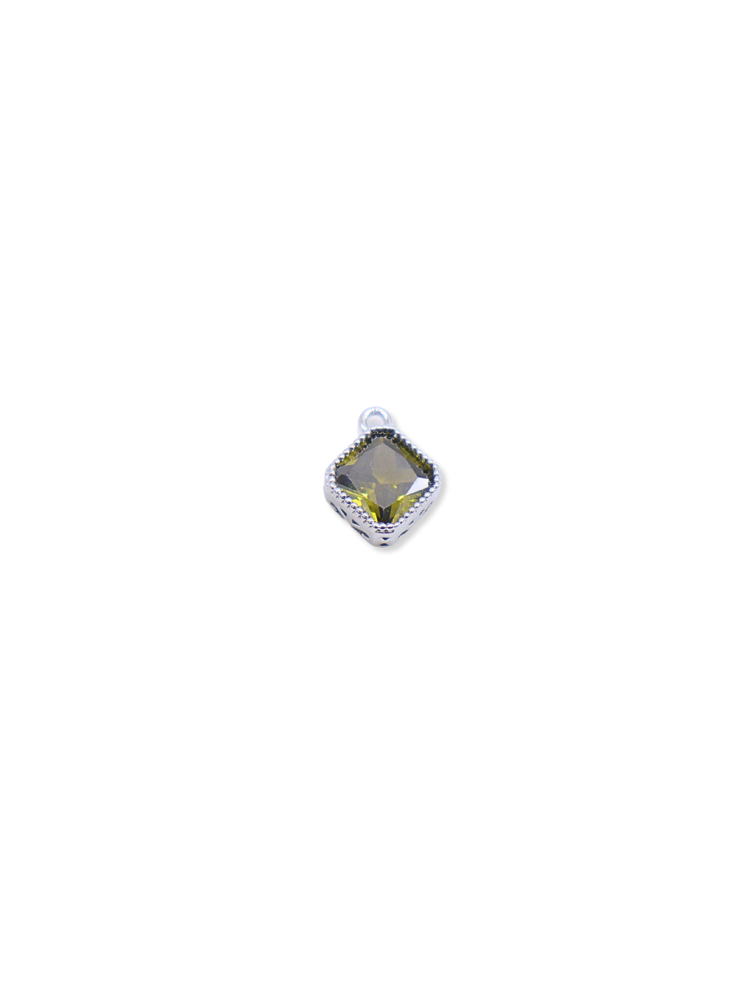 Silver Vintage Colored Glass Charm | Platinum Plated Brass Charm