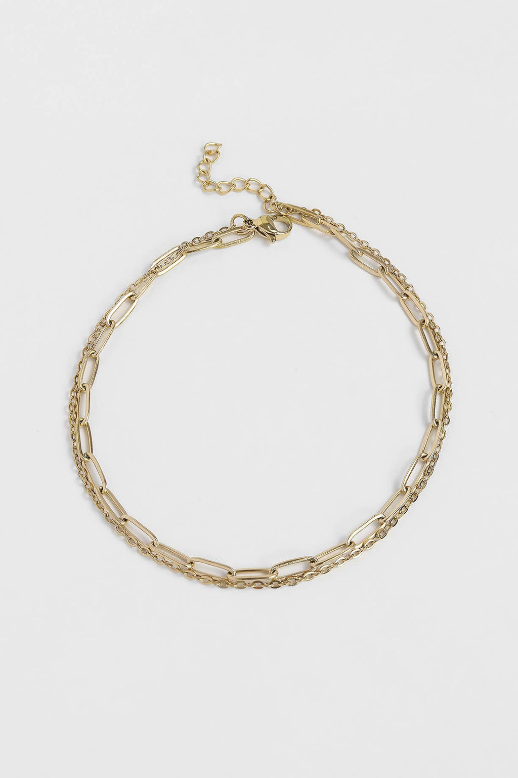 18K Gold PVD Double Chain Loop & Paperclip Anklet