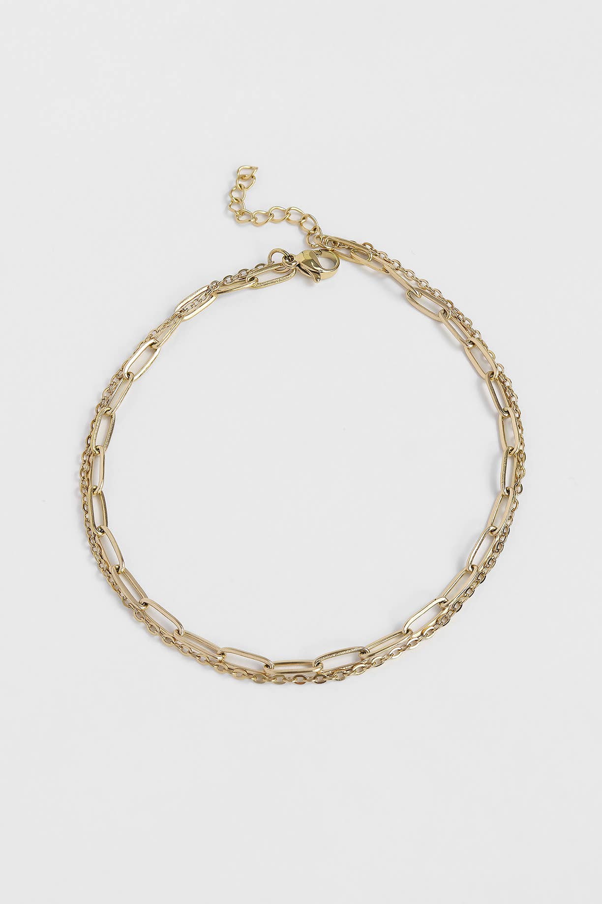 18K Gold PVD Double Chain Loop & Paperclip Anklet