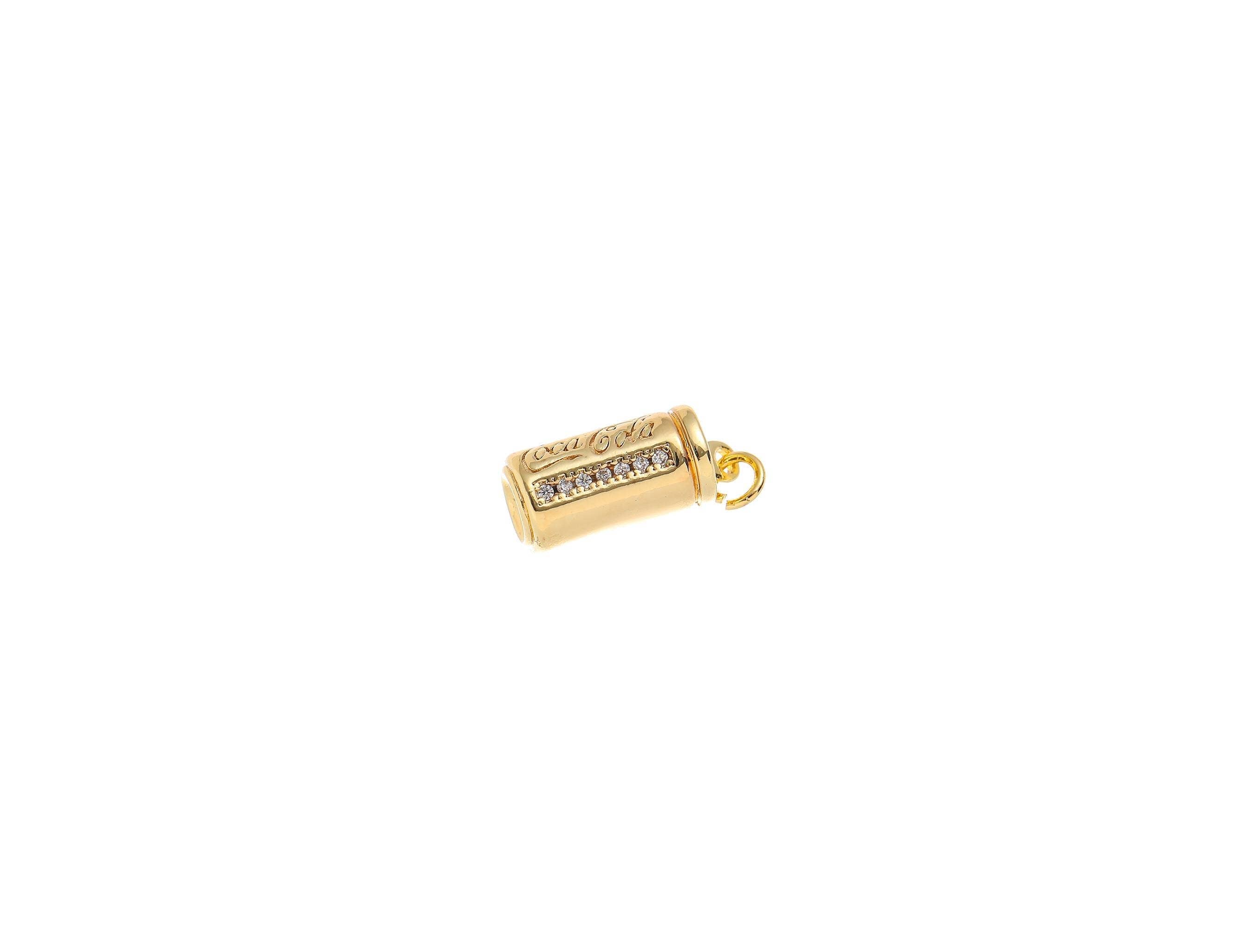 18k Gold Mini Cola Soda CZ Dangle Charm Pendant